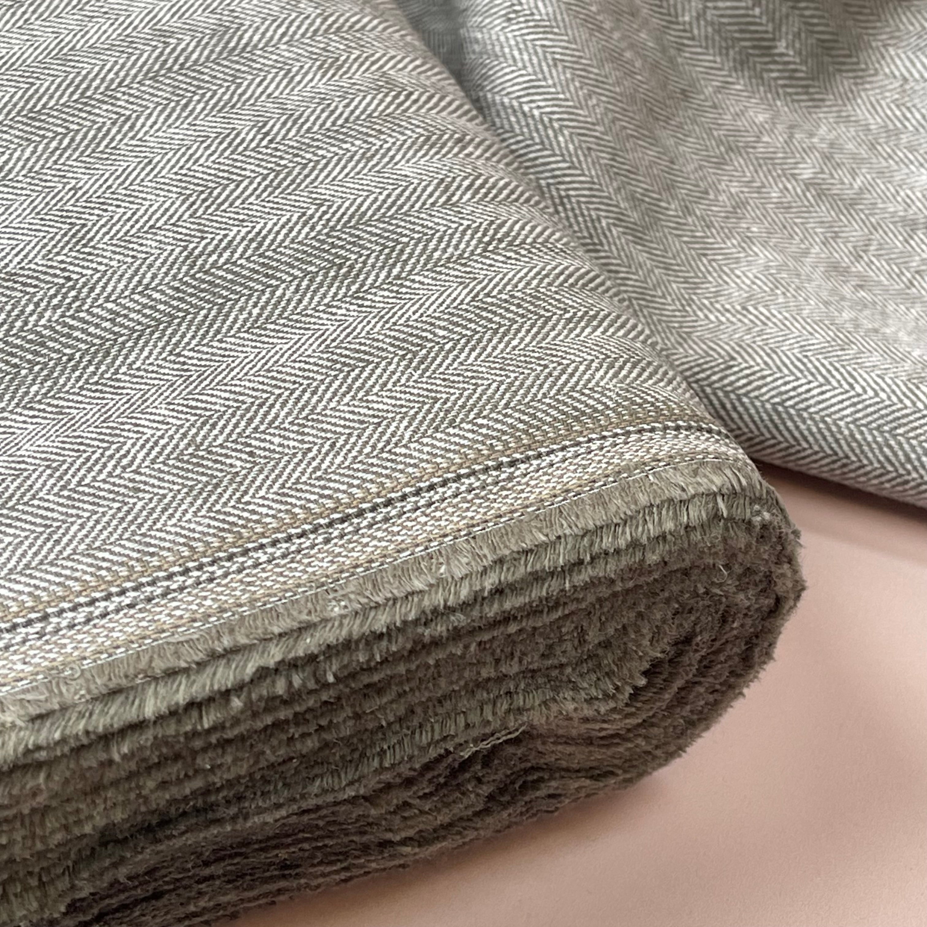 Chevron in Army Green Linen Cotton Twill
