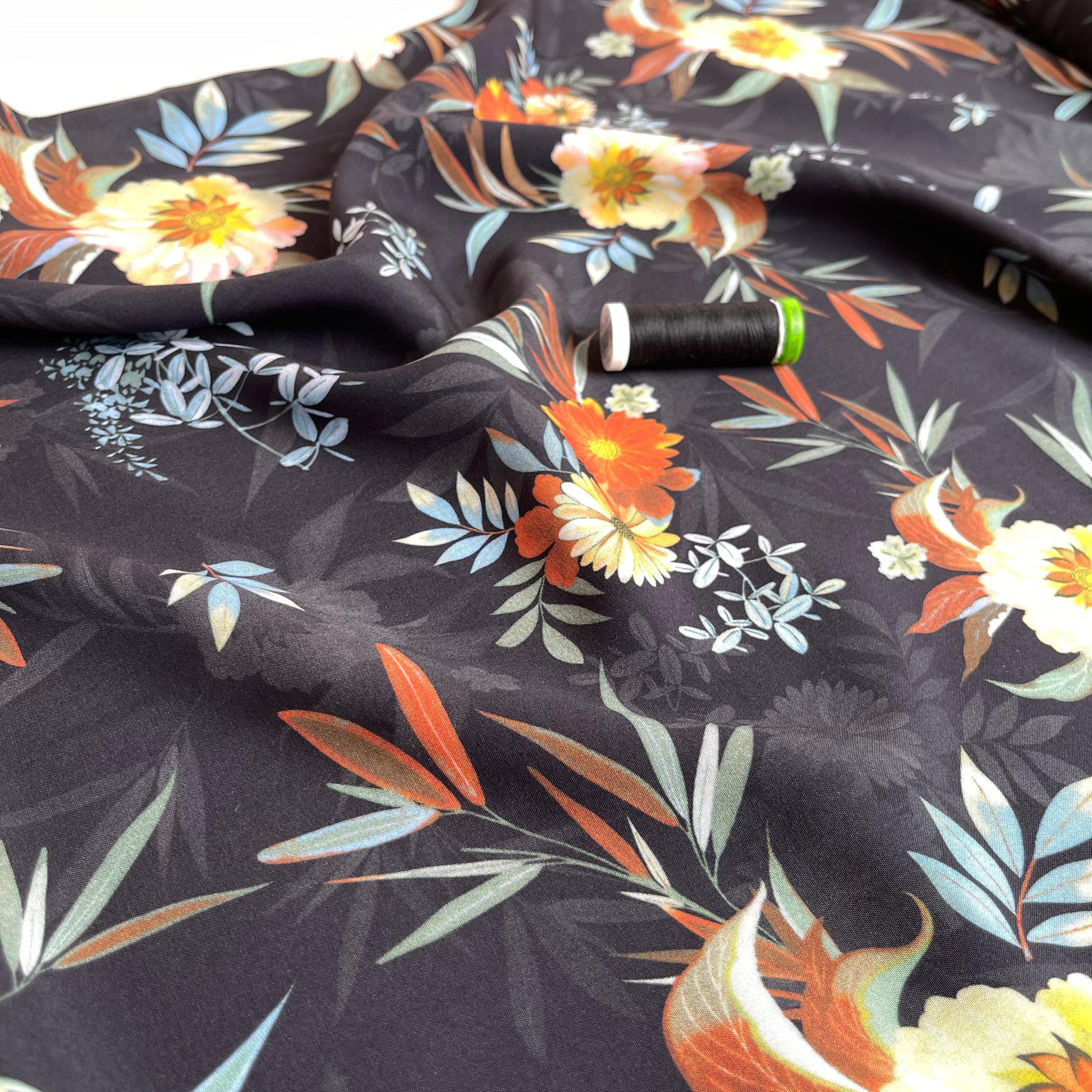 Midnight Bouquet Viscose Fabric