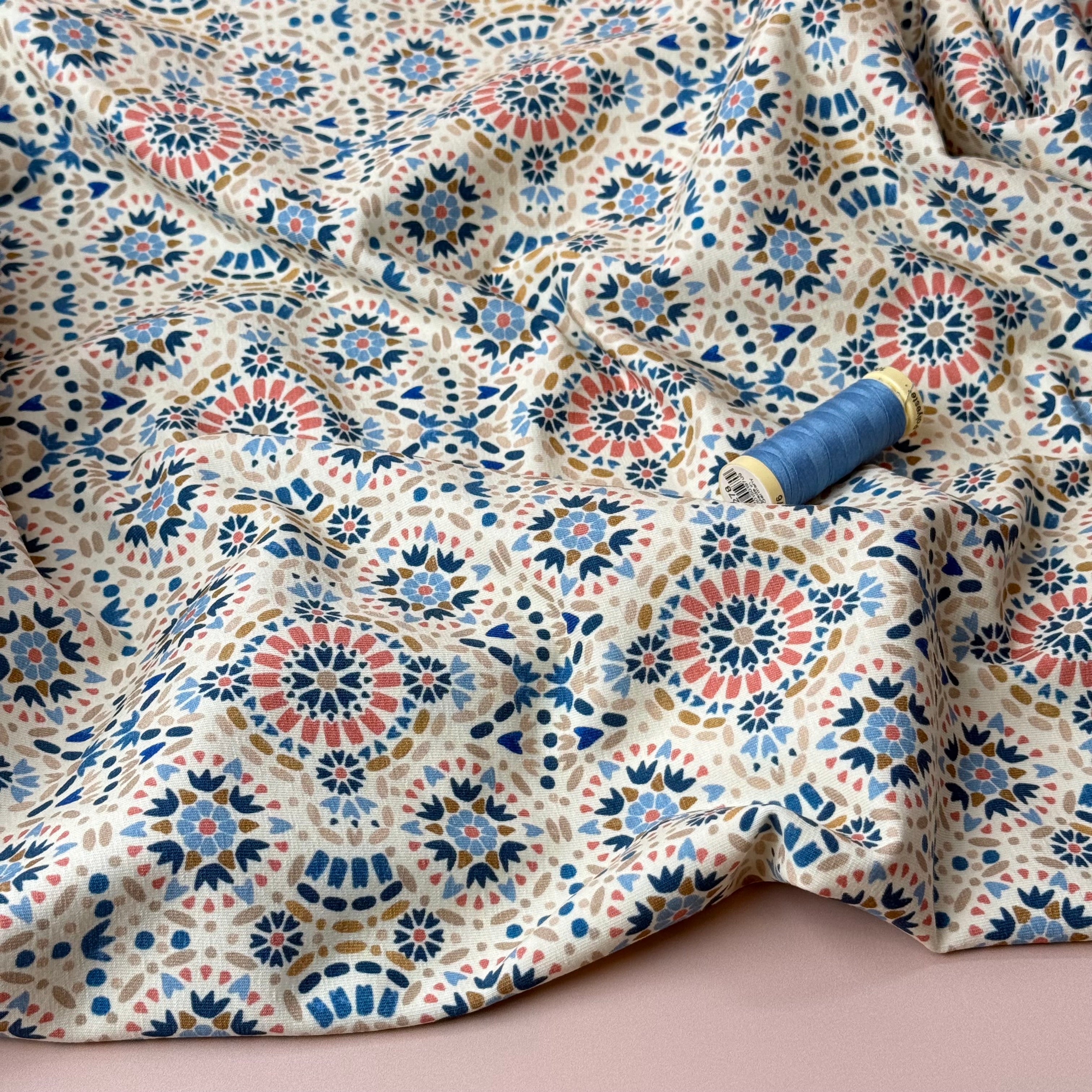 Danish Design - Ornaments Blue on Off-white Cotton Jersey
