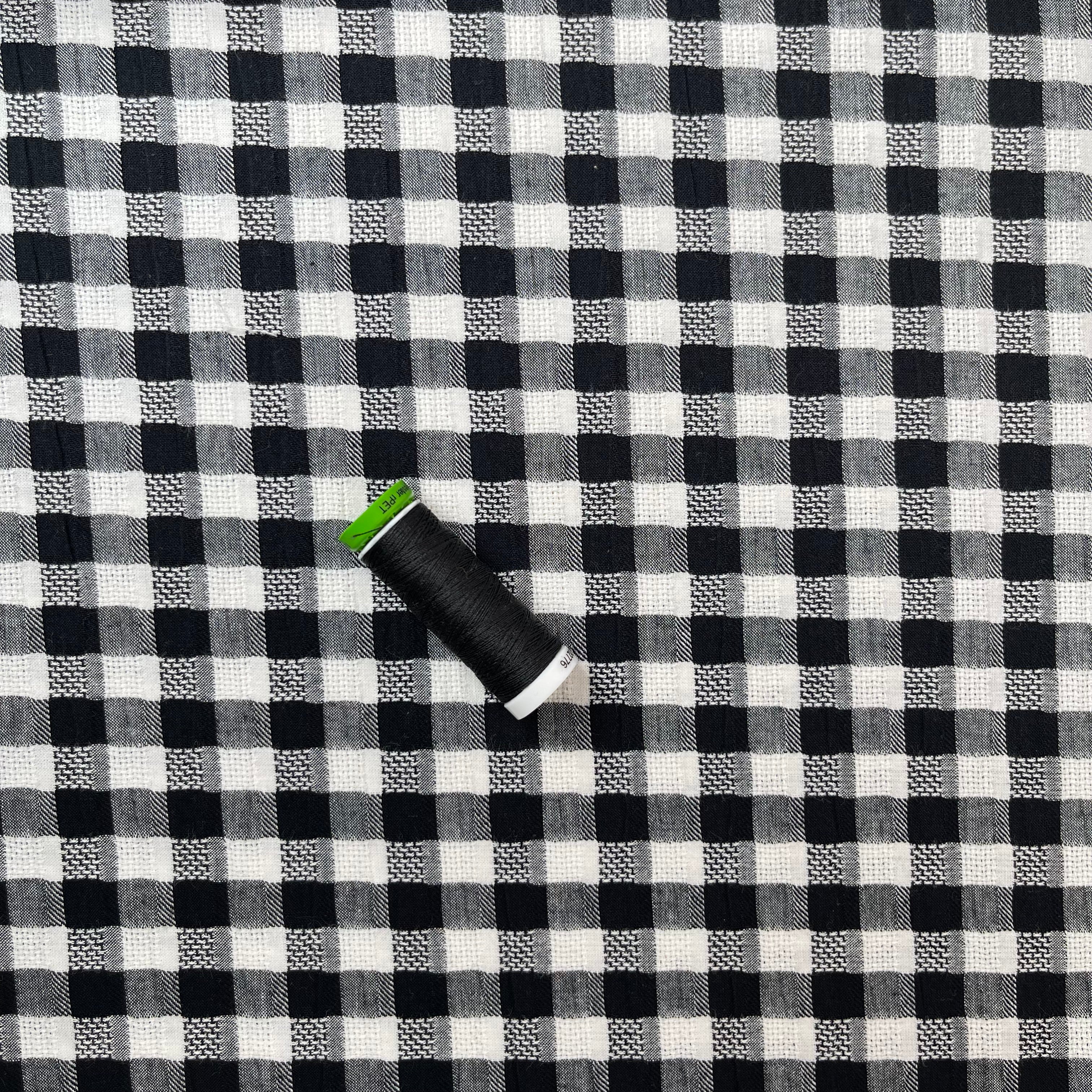 Black Gingham Cotton Seersucker Fabric