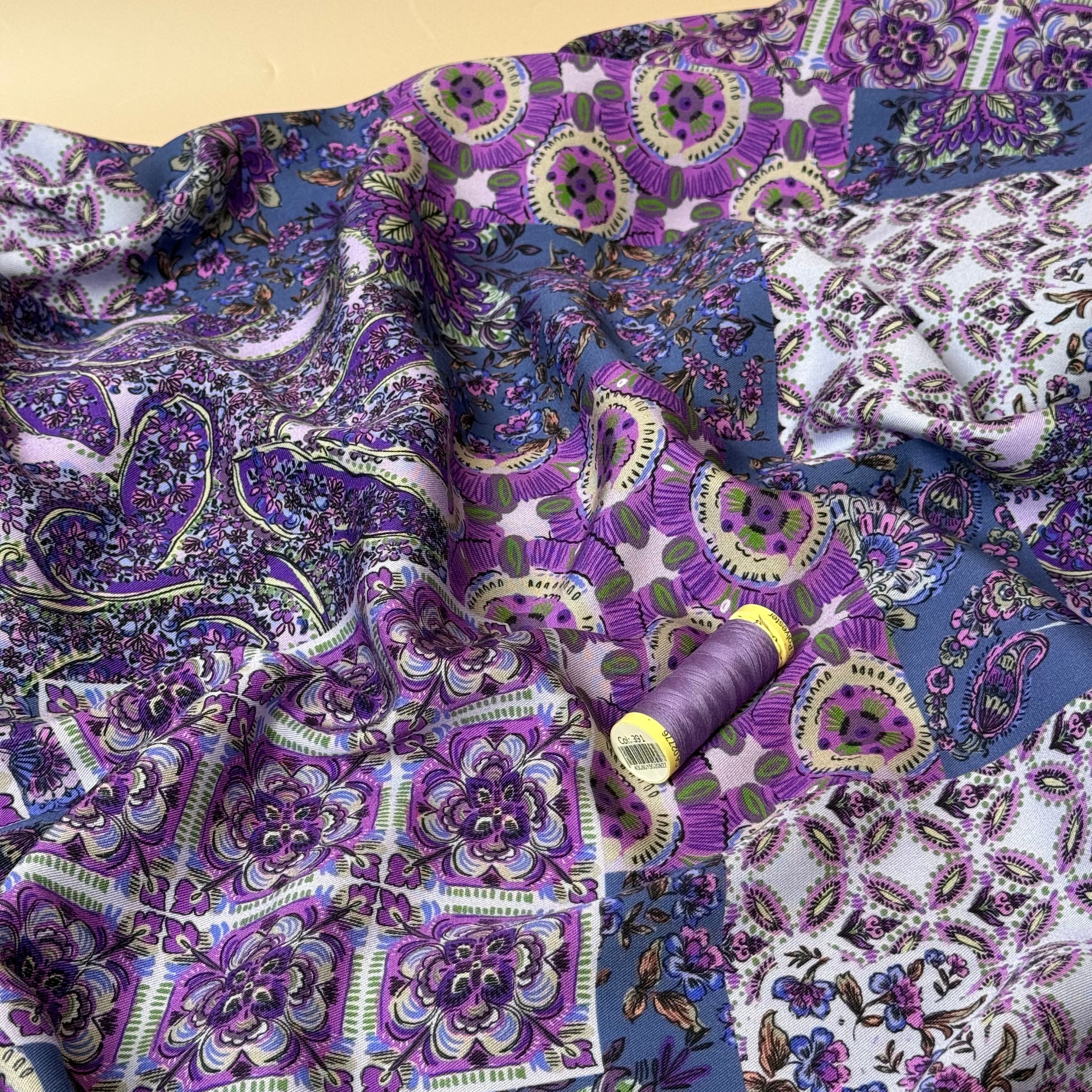 Vintage Patchwork Purple Viscose Twill Fabric