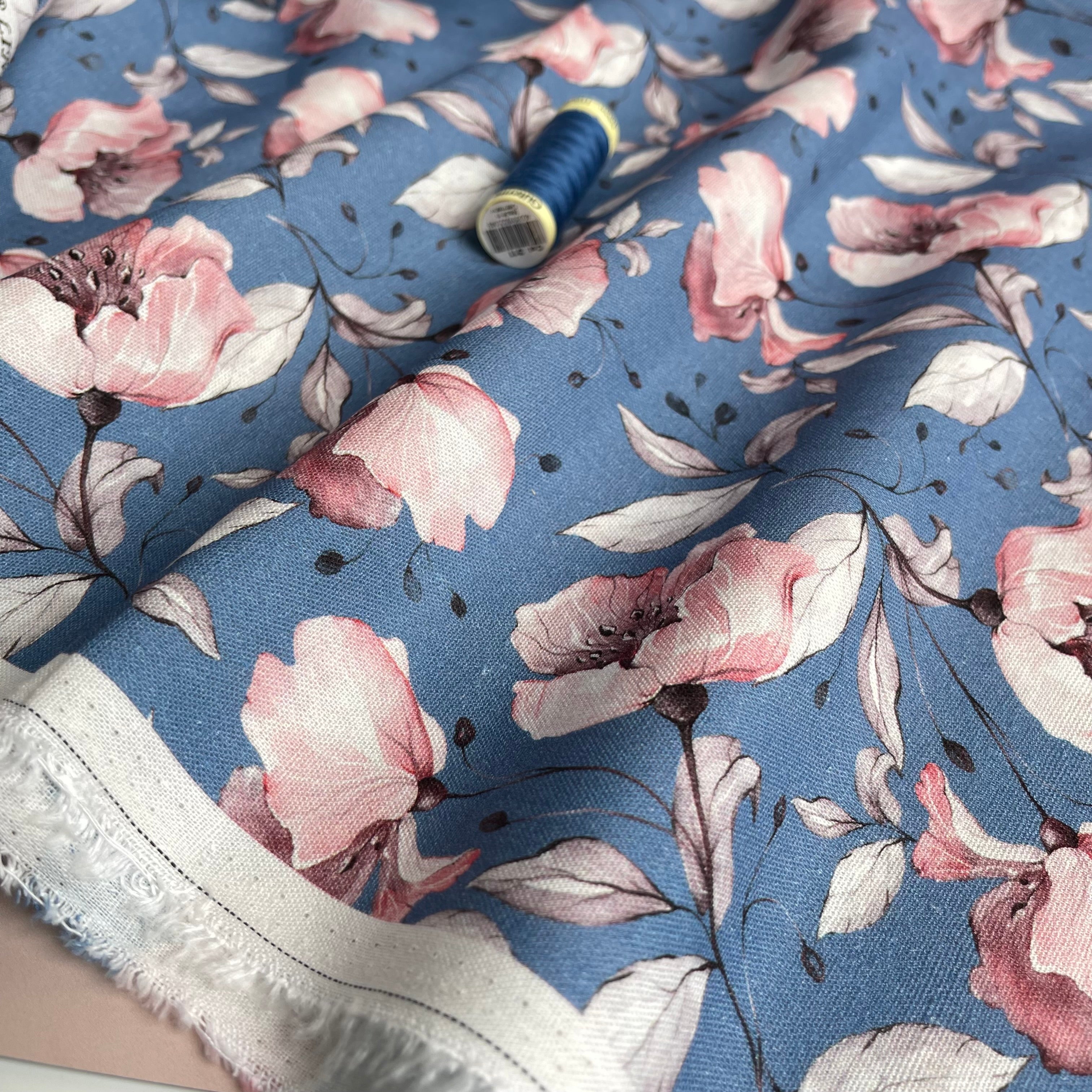 REMNANT 0.12 Metre - Pastel Poppy Linen Viscose Blend Fabric