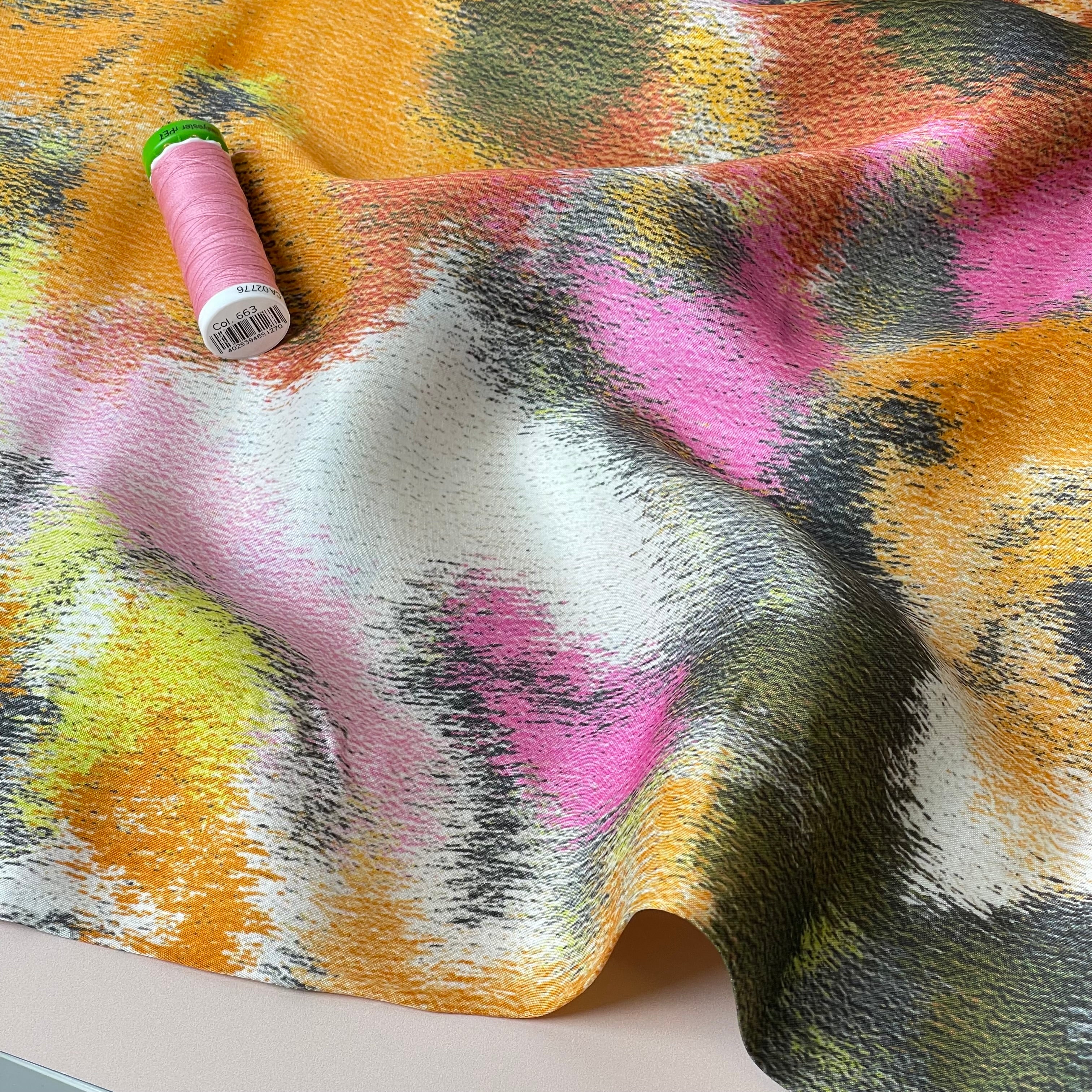Abstract Dreams Gold Viscose Sateen Fabric