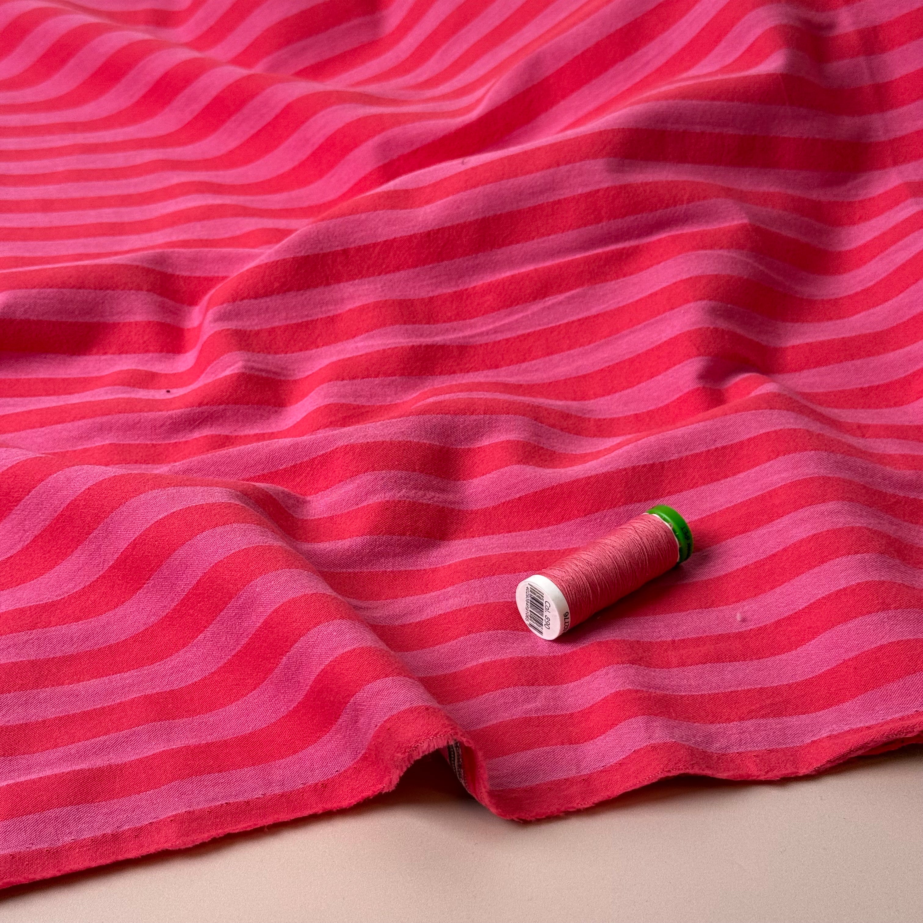 Yarn Dyed Flamingo Stripes Washed Cotton Fabric
