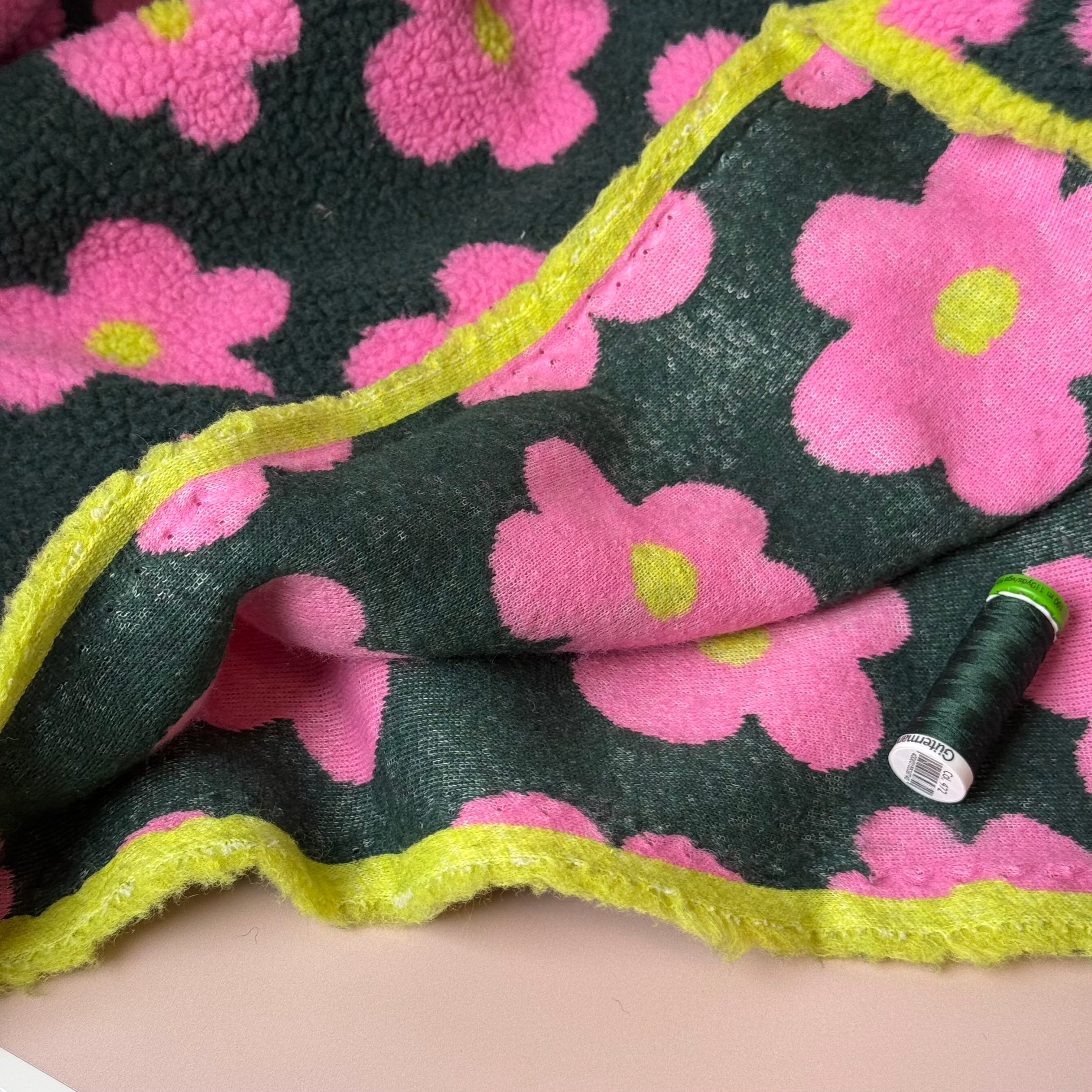 Flowers on Green Teddy Coating Fabric