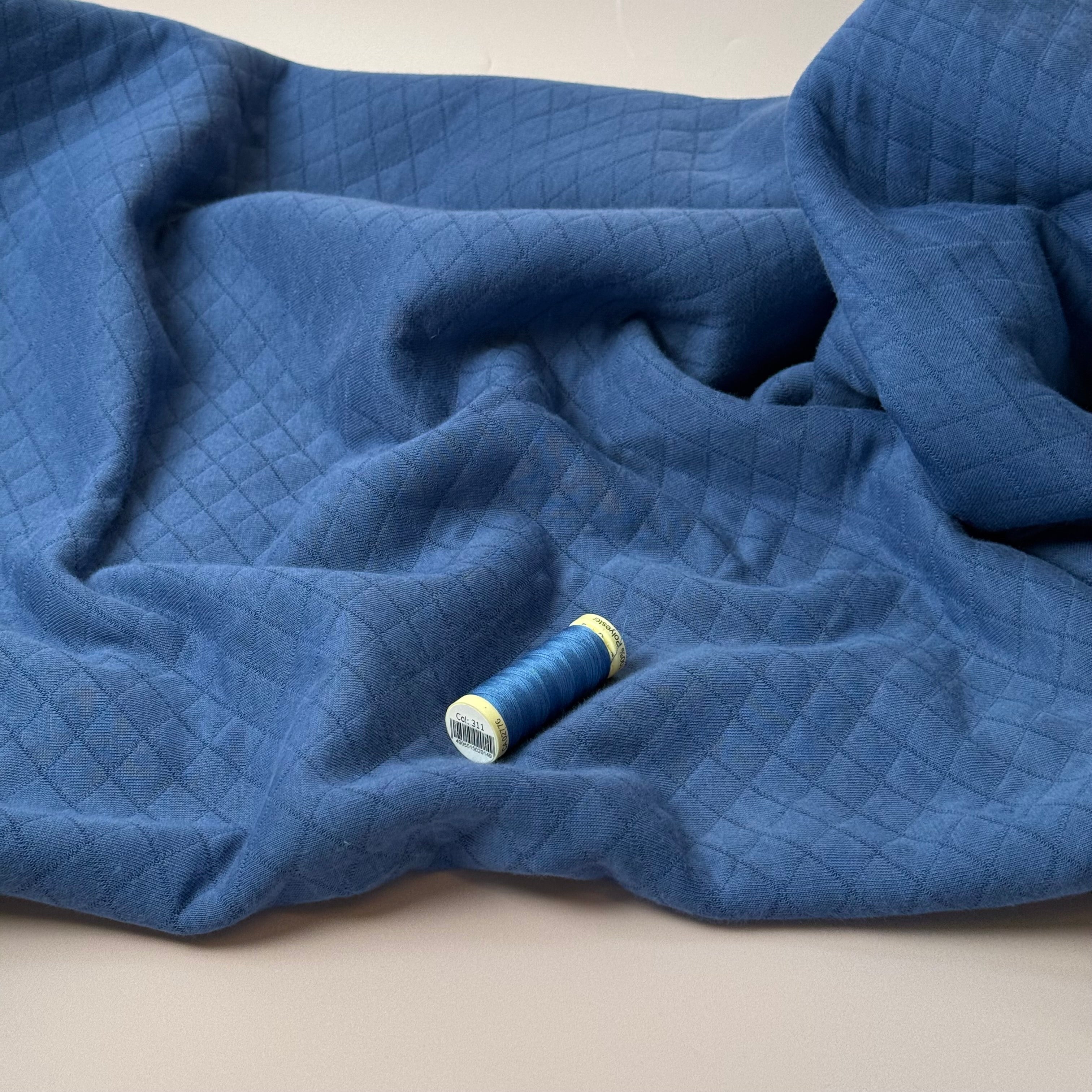 Diamond Jacquard Quilted Knit in Denim Blue