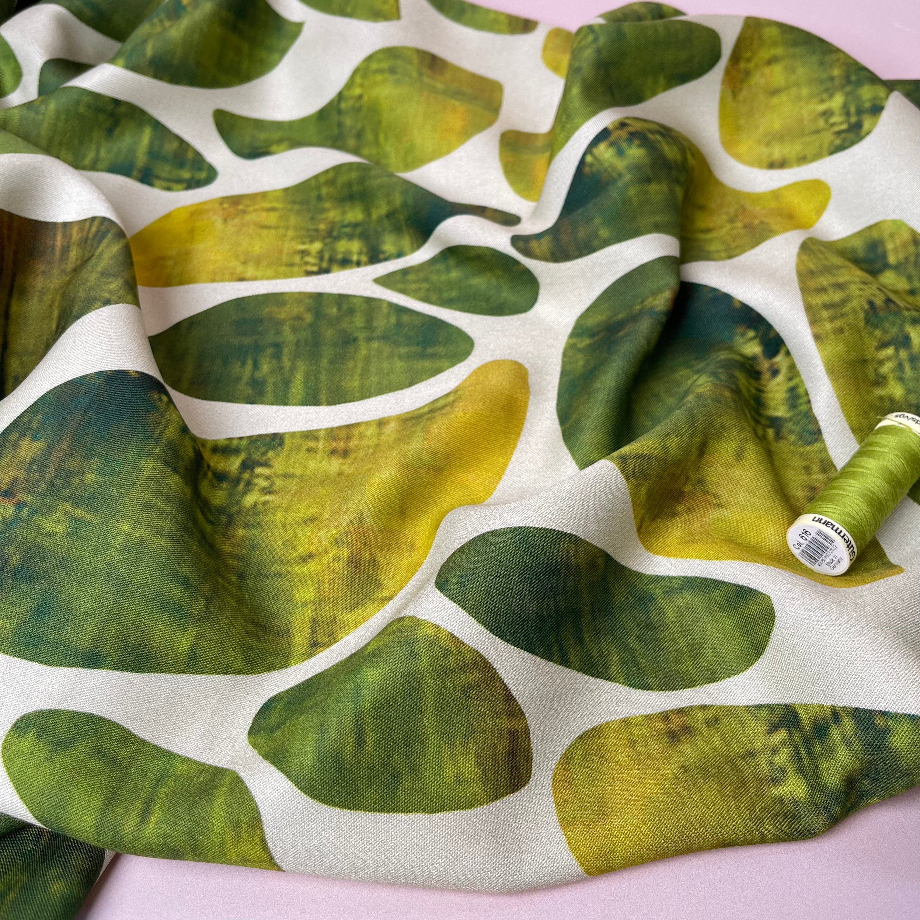 Light & Lush - Large Mossy Pebbles Viscose Twill Fabric