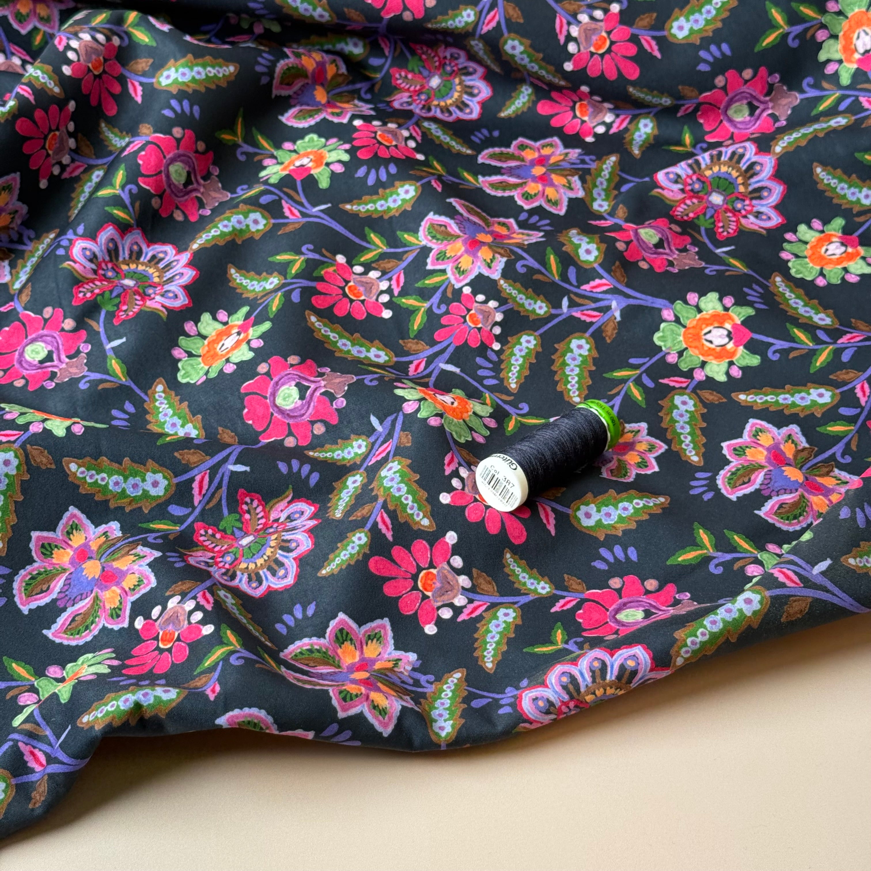 Abstract Floral in Navy Soft Shell Fleece Fabric