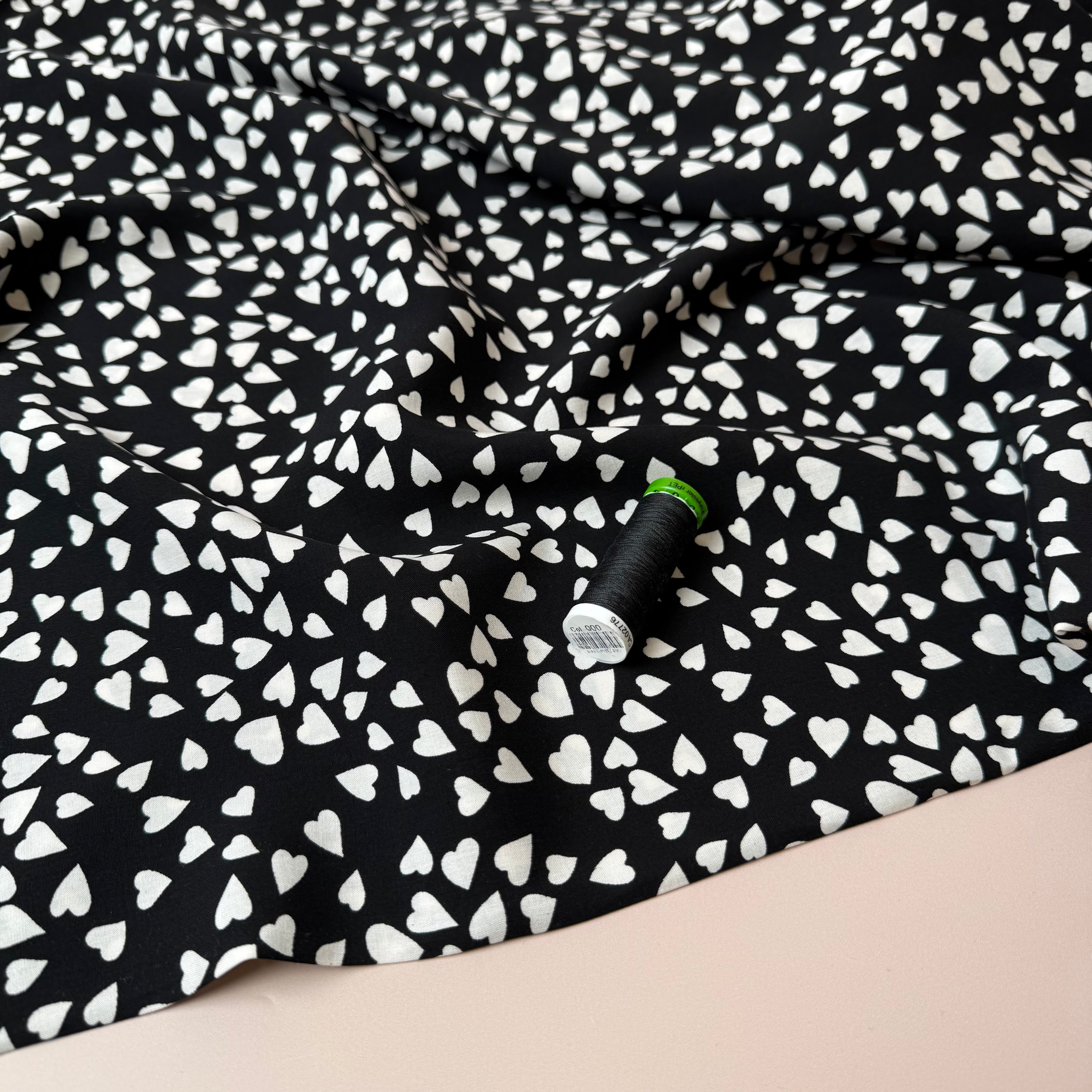 Shower of Hearts in Black LENZING™ ECOVERO™ Viscose Fabric