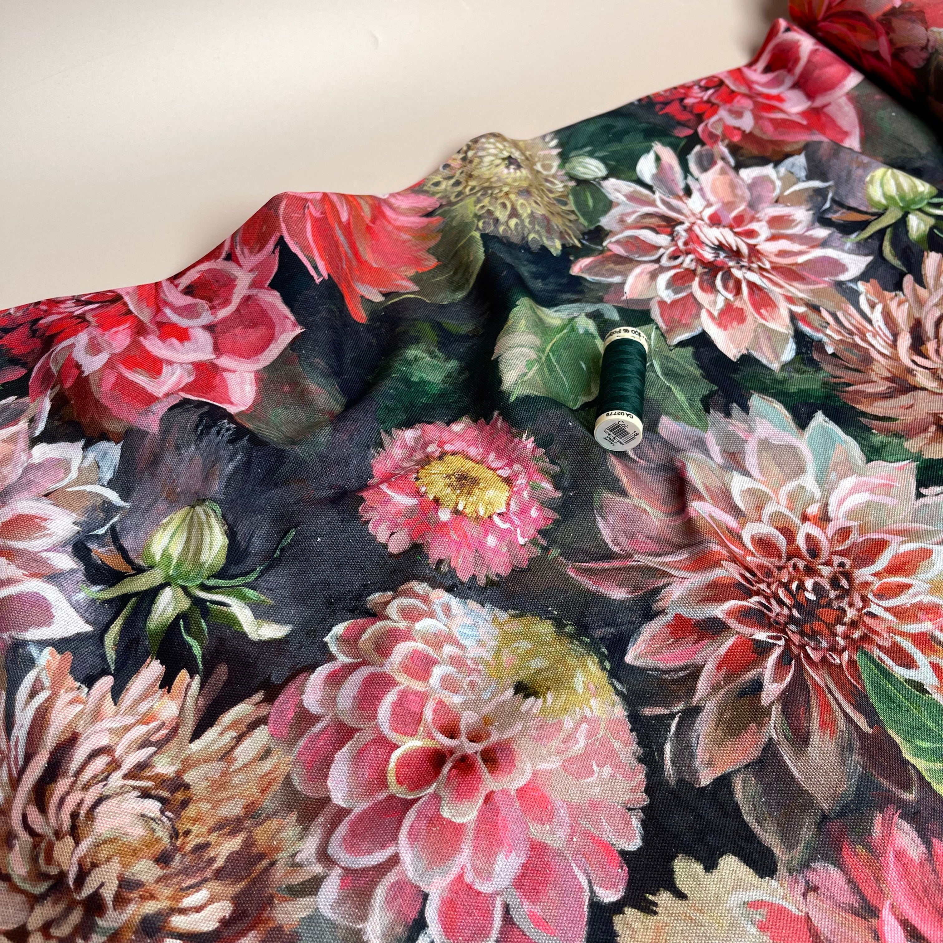 Peonies Cotton Canvas Fabric