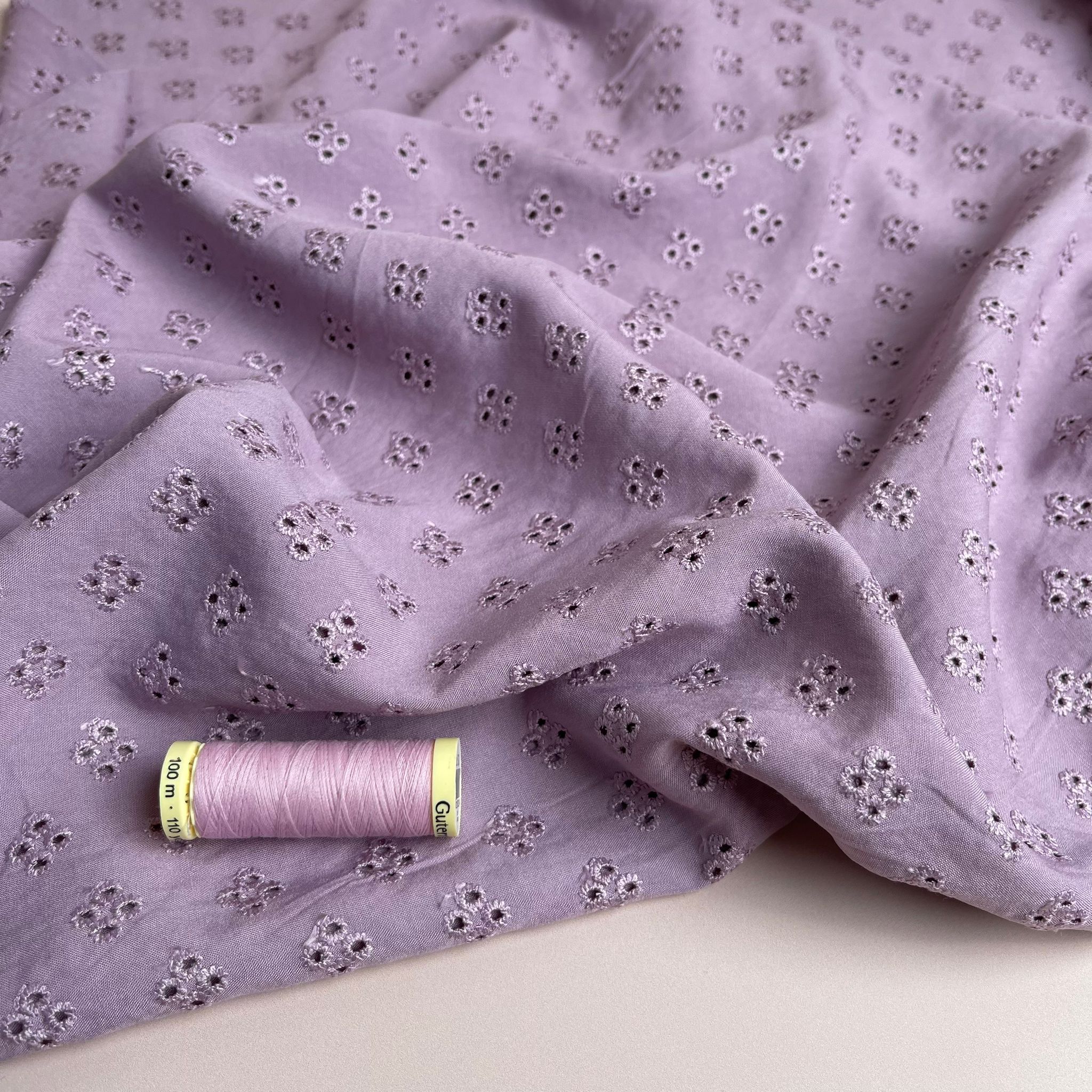 REMNANT 1.05 Metres (With Faults) Sweet Flowers Lilac Embroidered Viscose