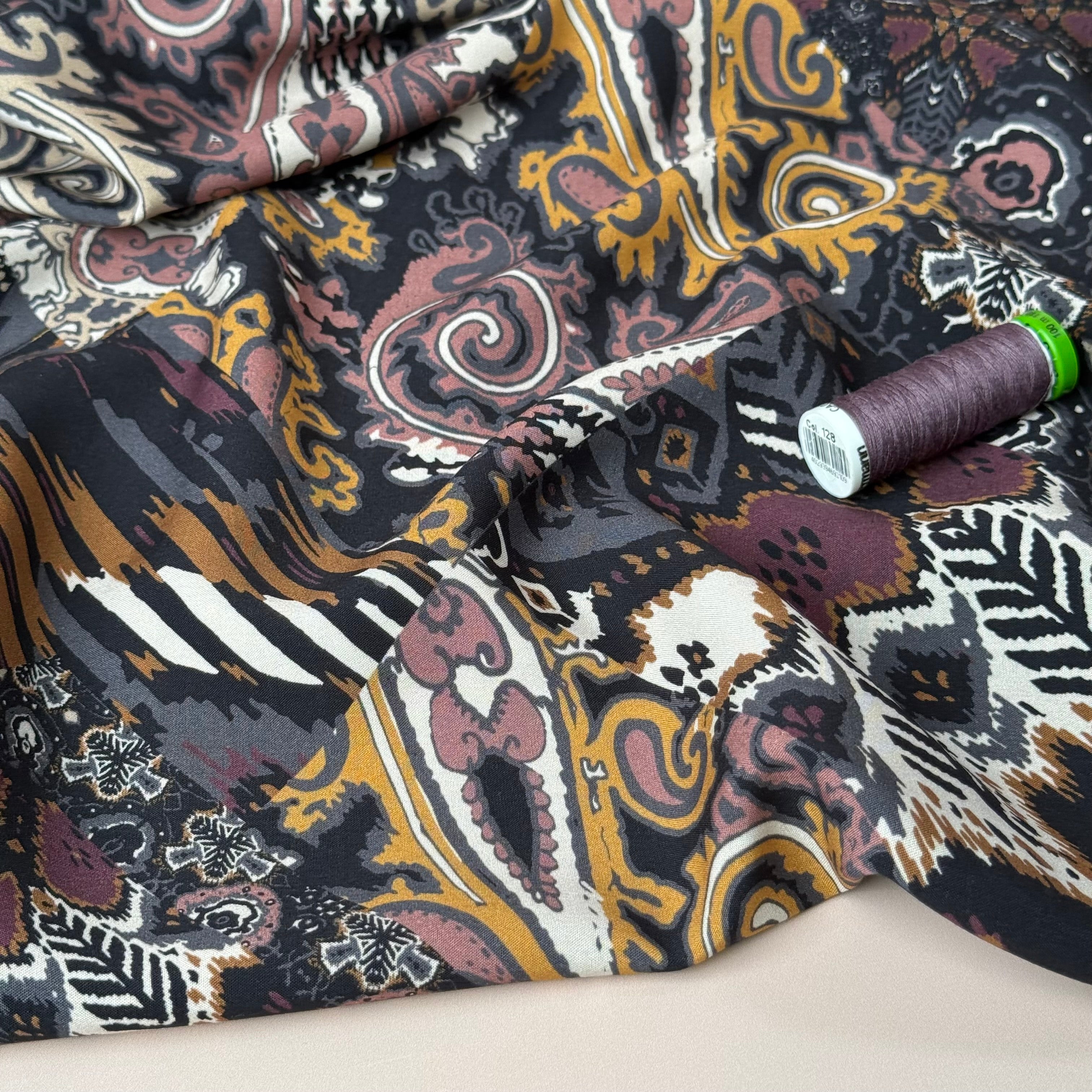 Bohemian Tiles Neutral Viscose Fabric
