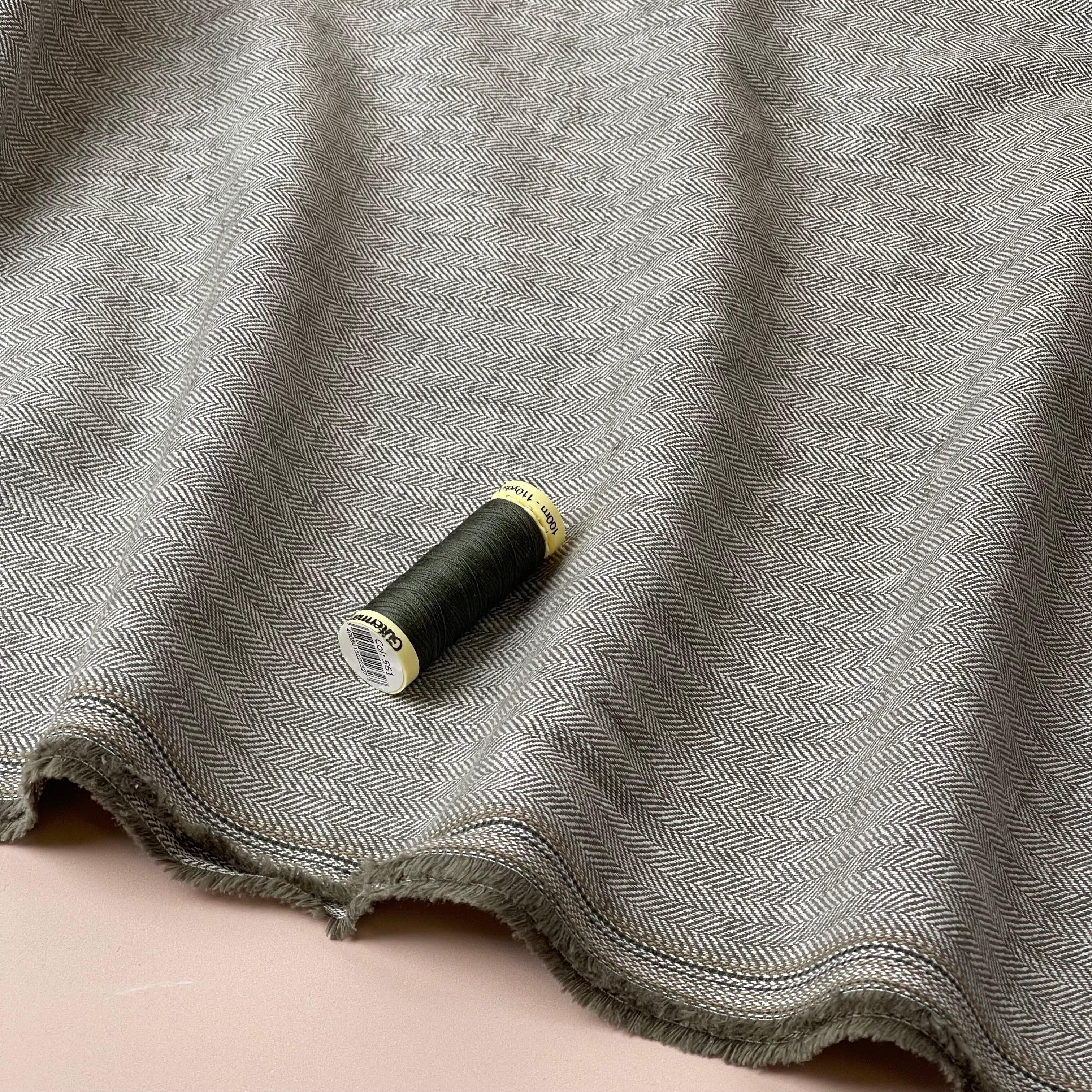 Chevron in Army Green Linen Cotton Twill