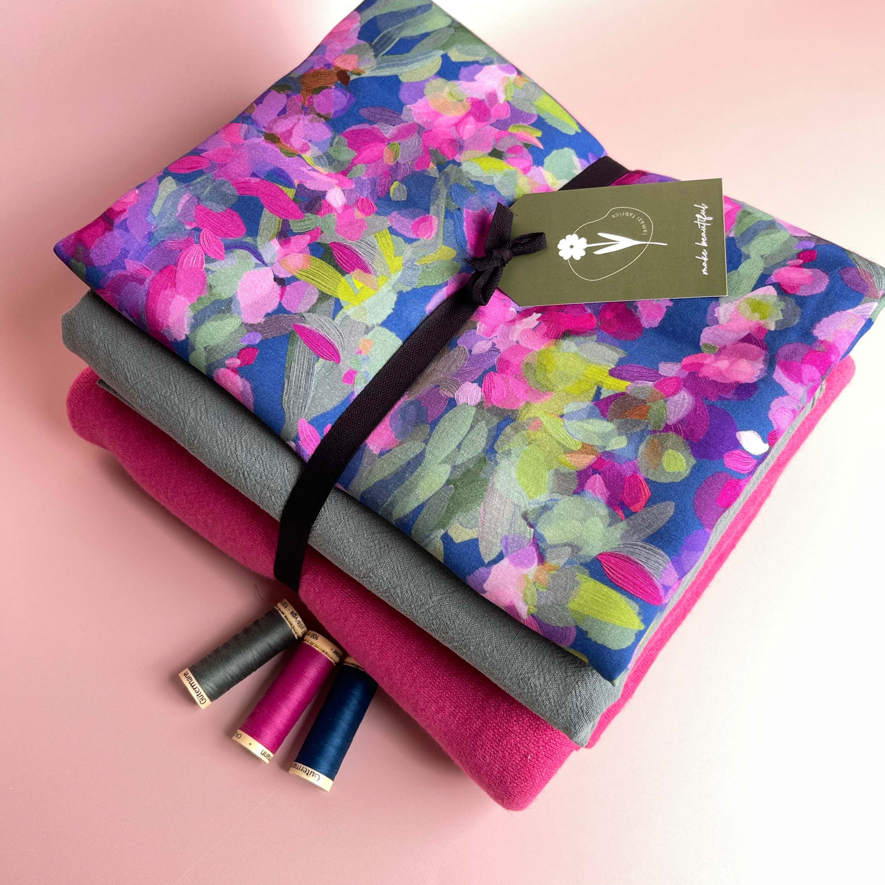 Make an Outfit - Lupine Petals Viscose with Sage Green Cotton and Snug Sweater Knit Bundle