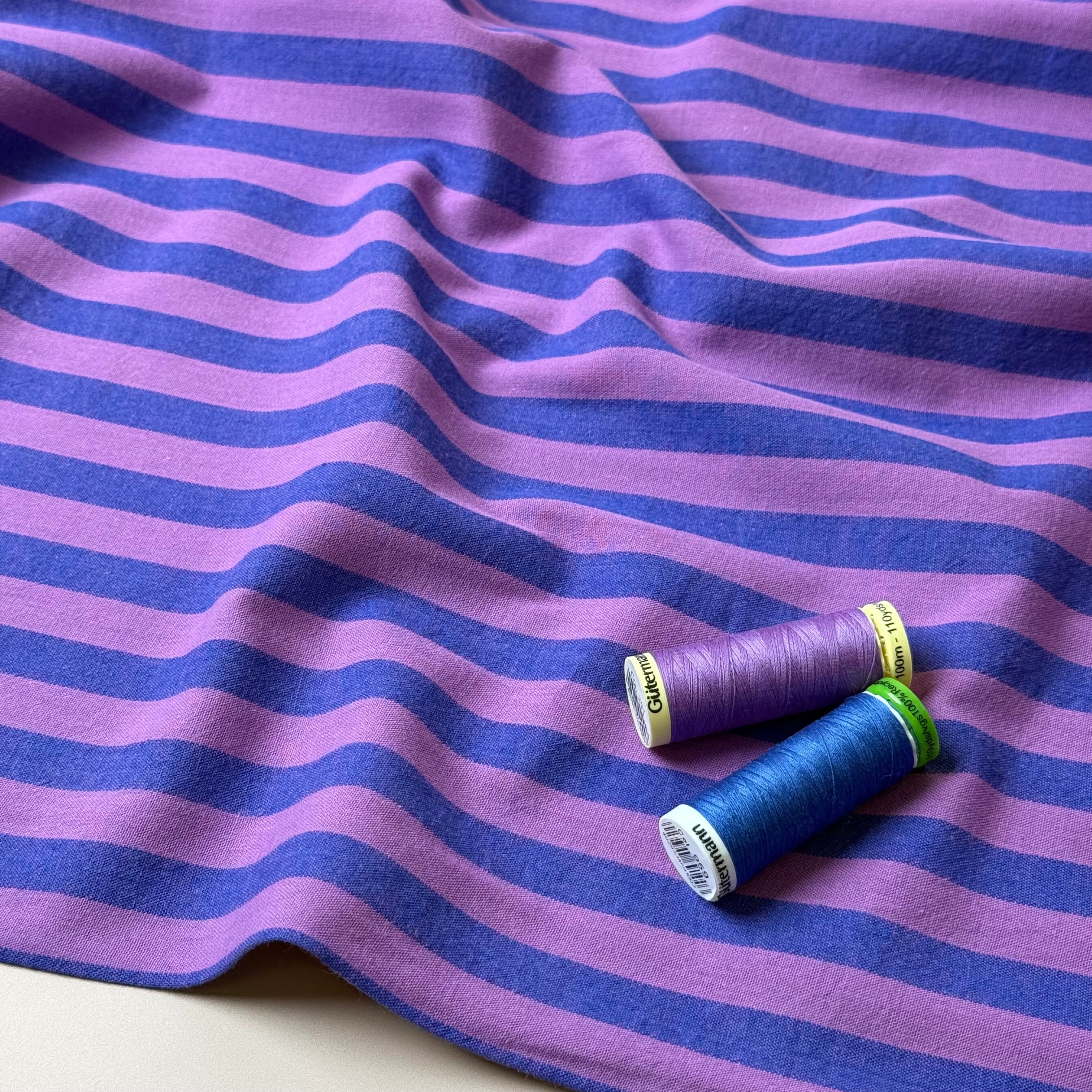 Yarn Dyed French Mauve Stripes Washed Cotton Fabric