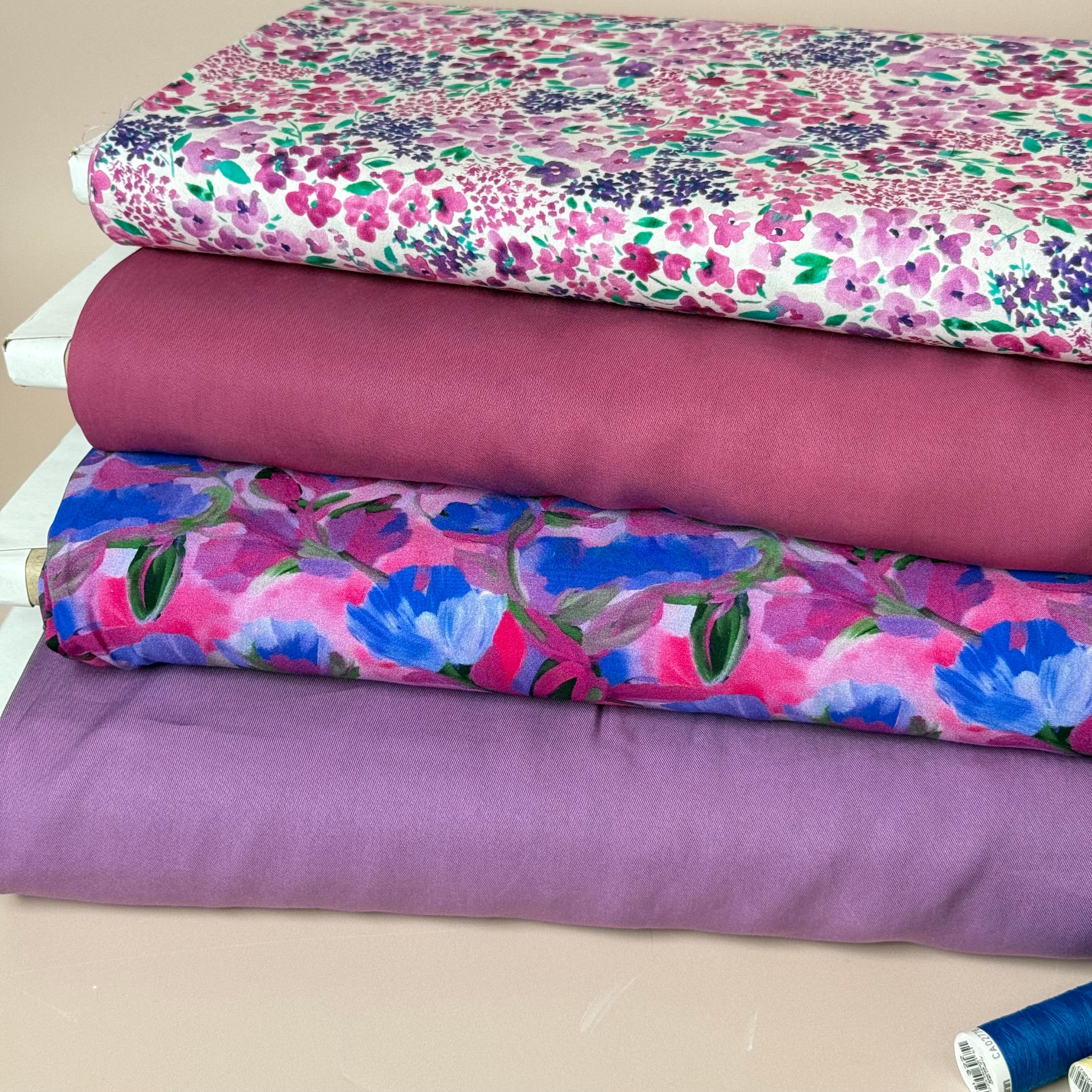 Painted Buds Magenta LENZING™ ECOVERO™ Viscose Fabric