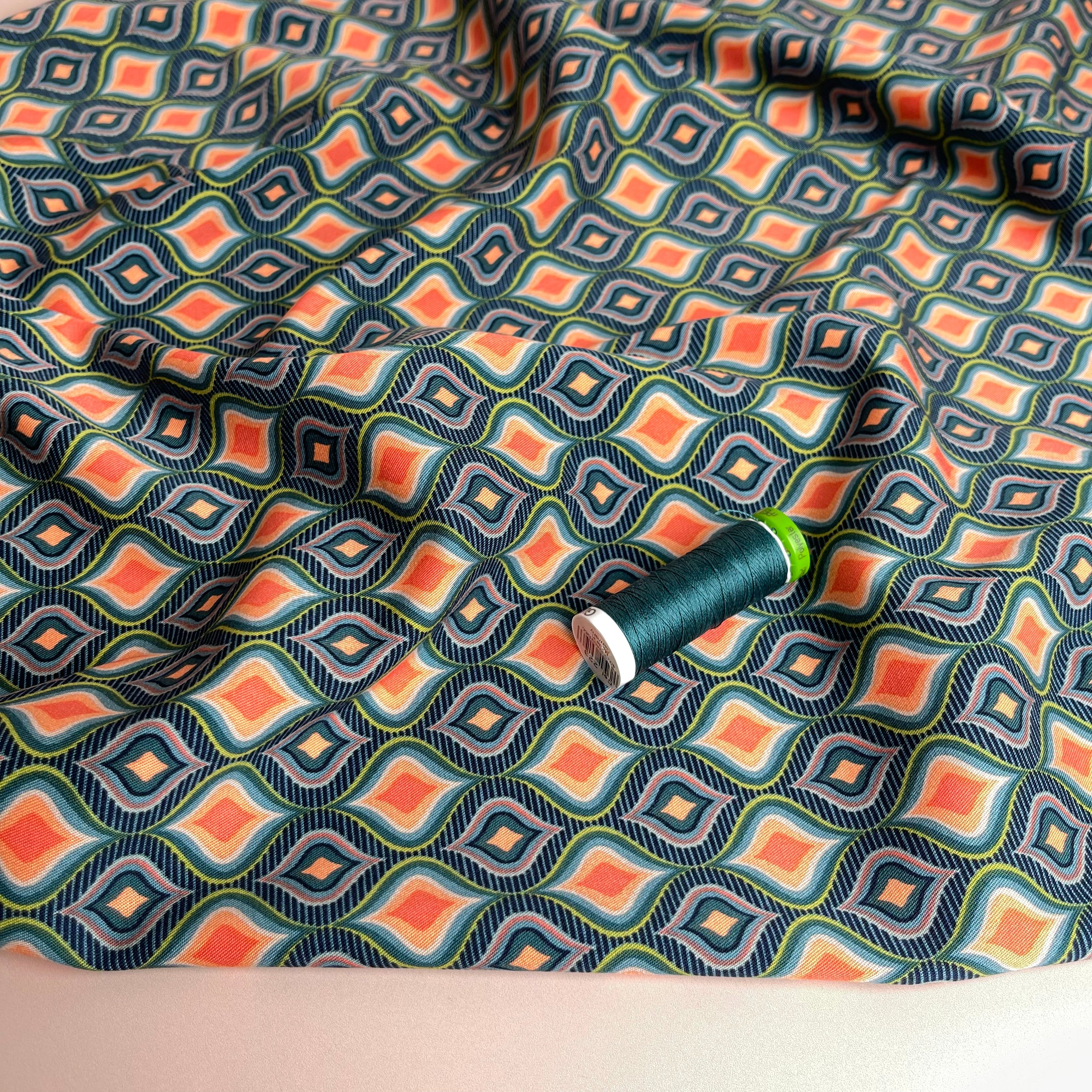 Rosella Retro in Teal Stretch Viscose Twill Fabric