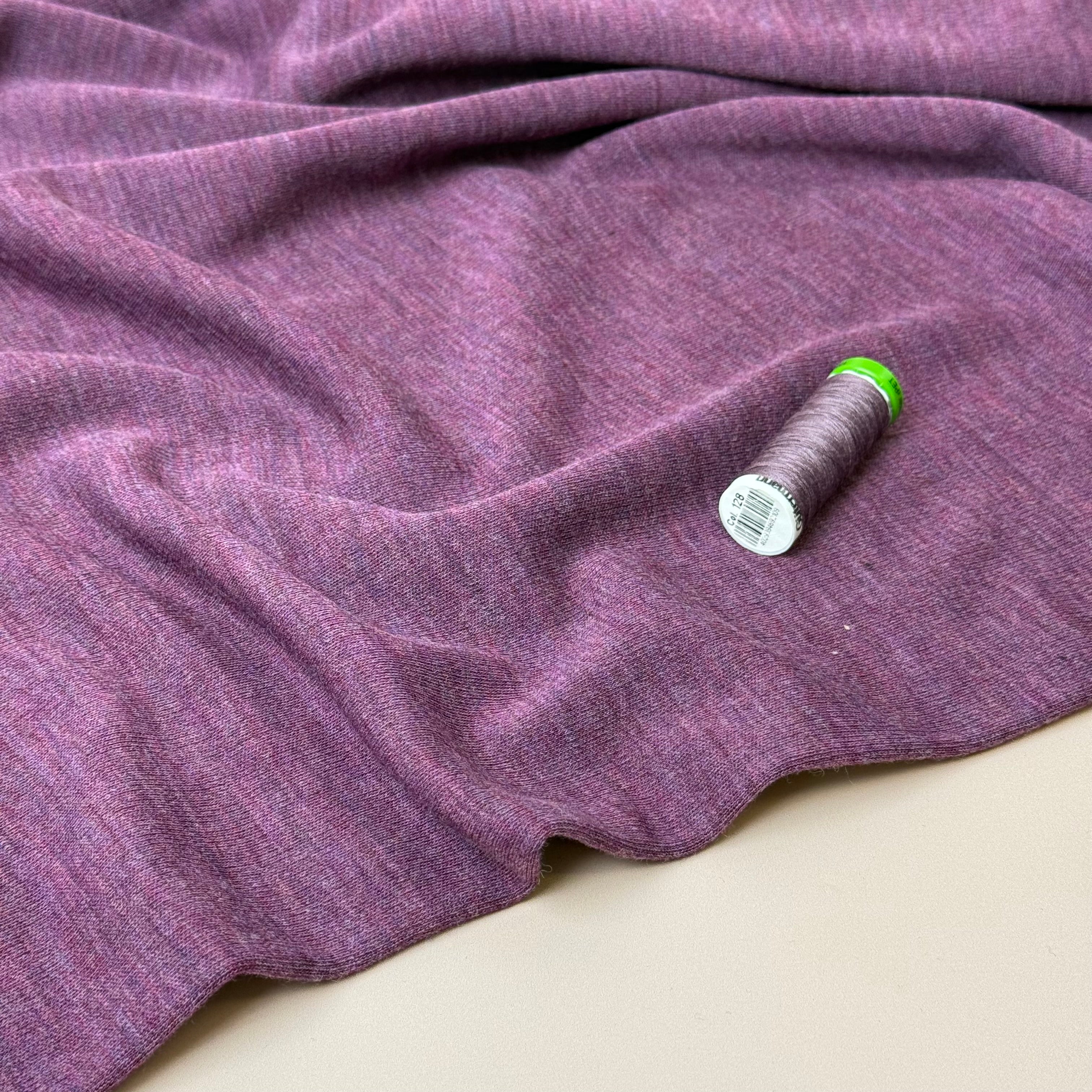 Pure Merino Wool Sweater Knit in Plum Melange