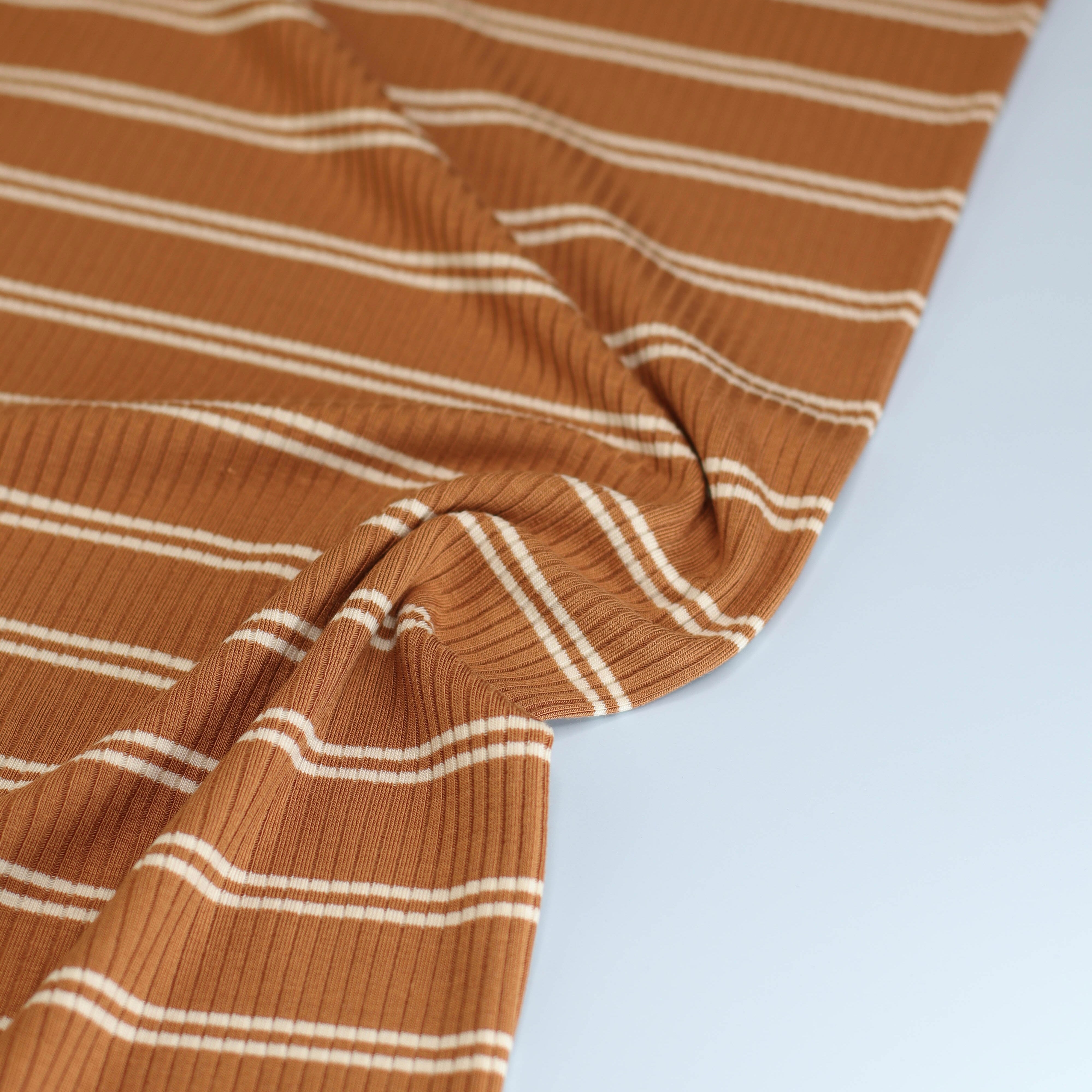 Derby Slim Stripe Ribbed Jersey in Toffee with TENCEL™ Modal Fibres