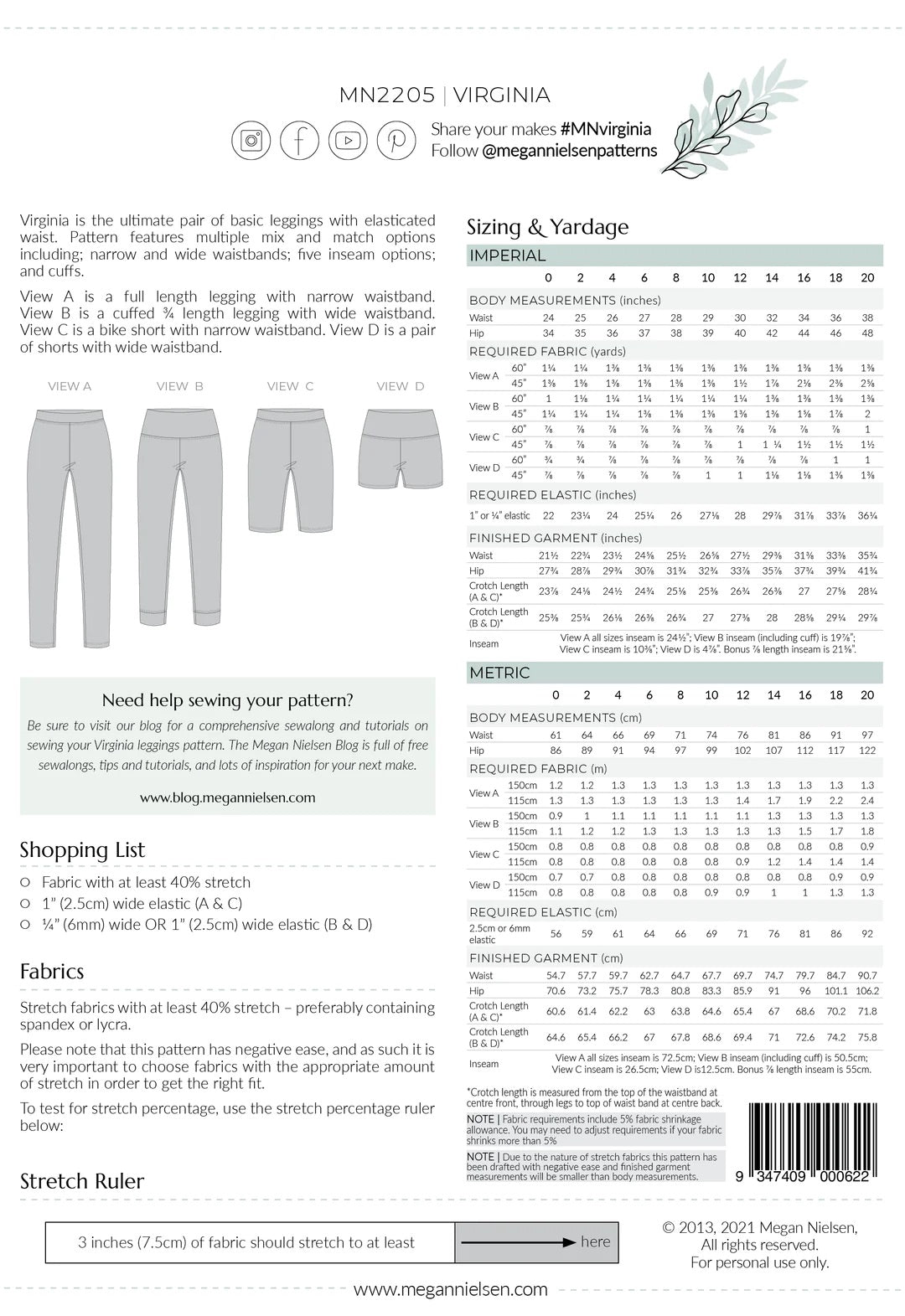 Megan Nielsen - Virginia Leggings Sewing Pattern