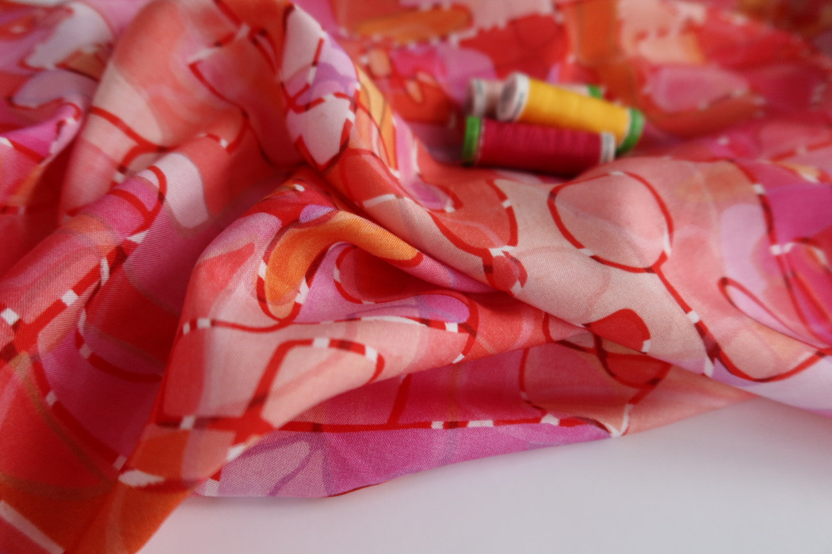 Paint Red from Circle Lines Rayon Fabric