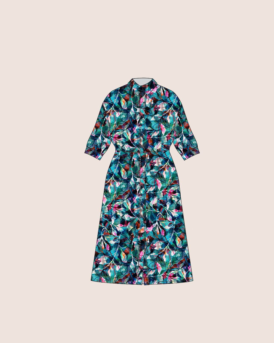 Summer Party - Painted Foliage Teal Viscose Fabric