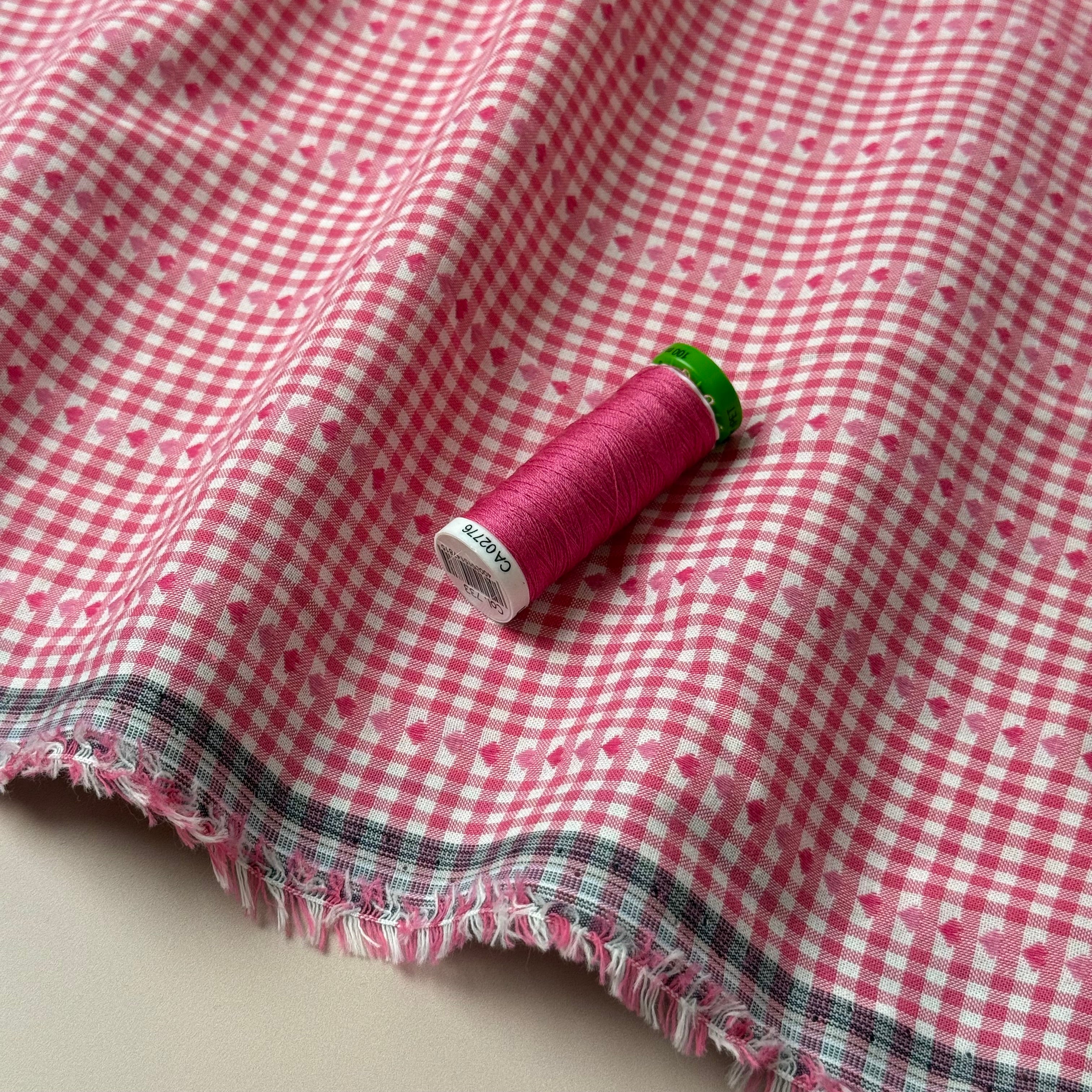 Hearts on Pink Gingham Yarn Dyed Cotton Jacquard