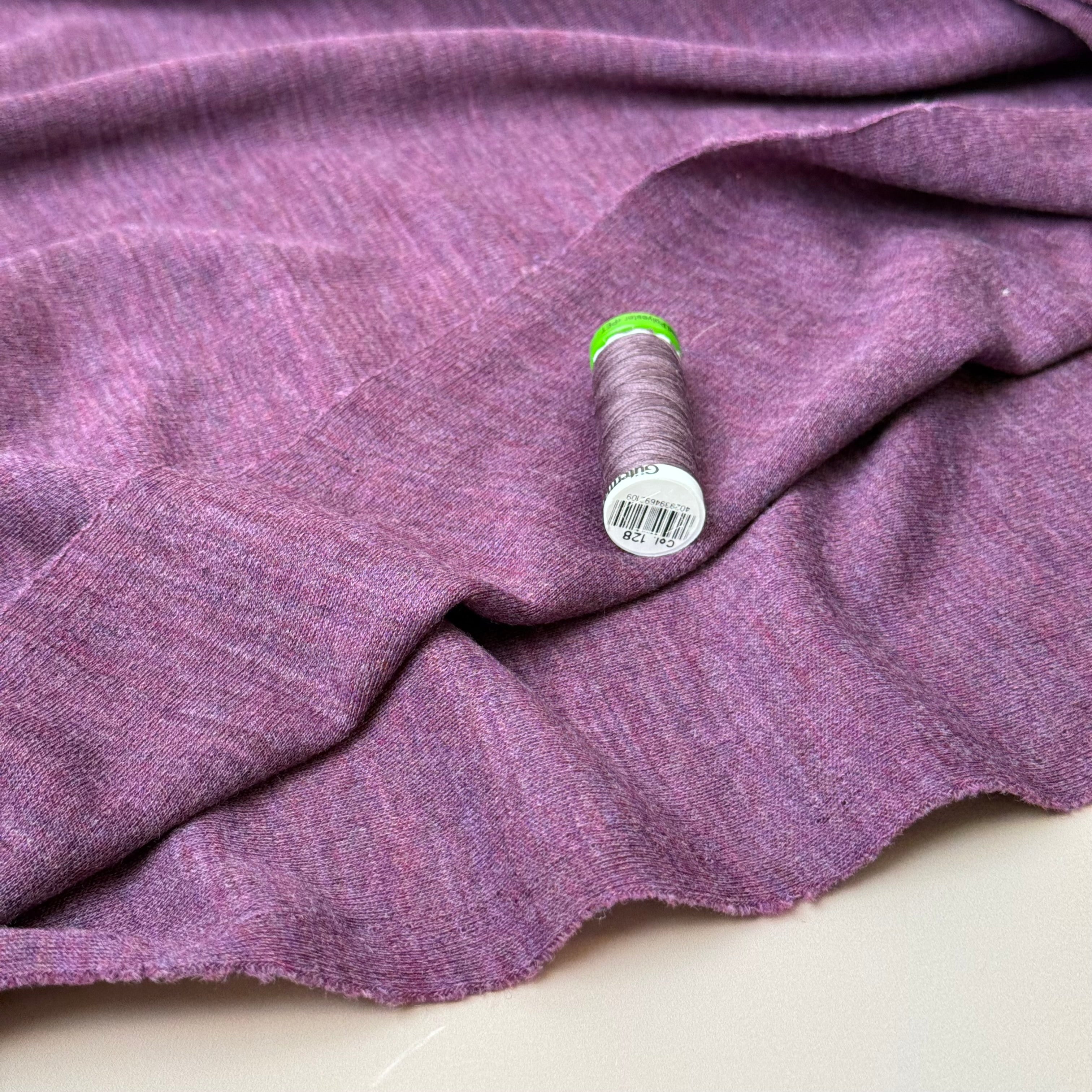 Pure Merino Wool Sweater Knit in Plum Melange