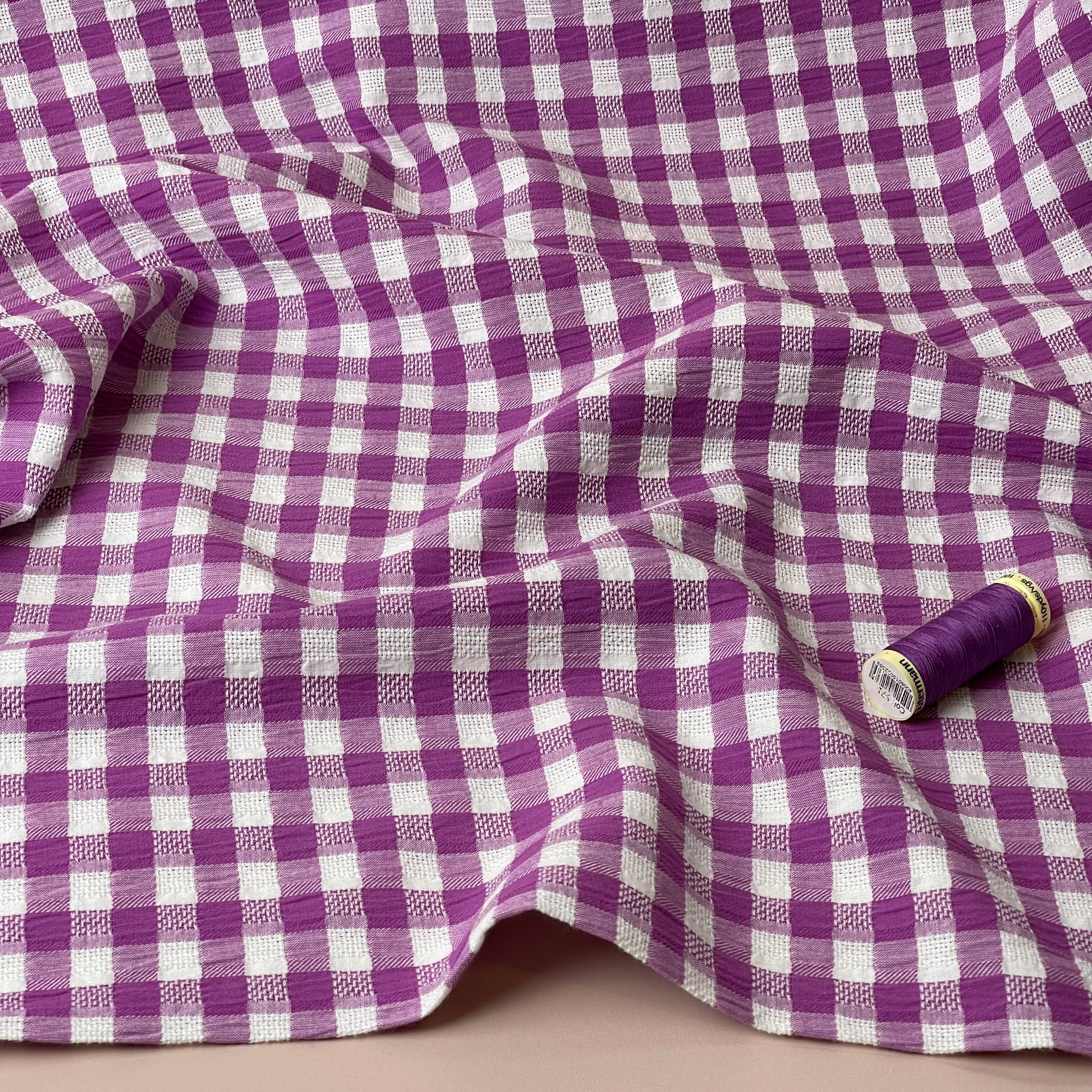 Cyclamen Gingham Cotton Seersucker Fabric