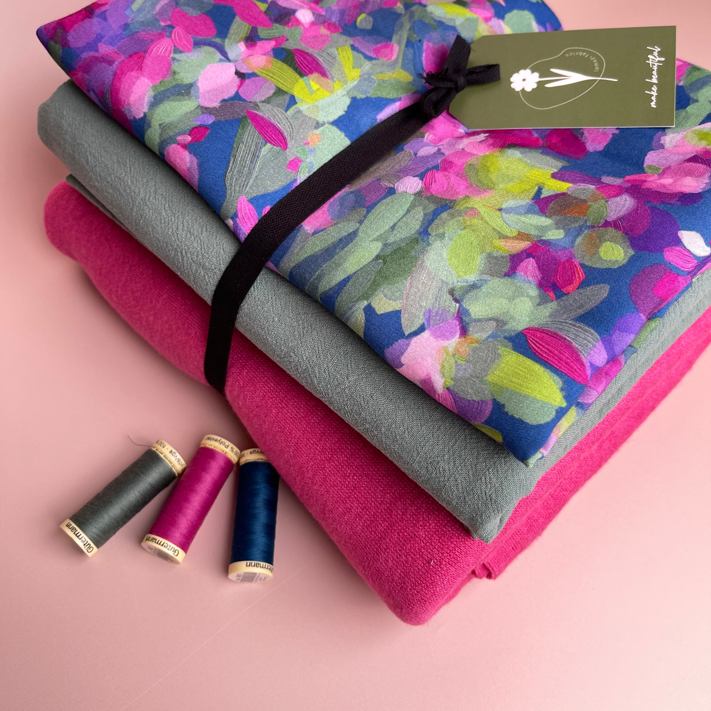 Make an Outfit - Lupine Petals Viscose with Sage Green Cotton and Snug Sweater Knit Bundle