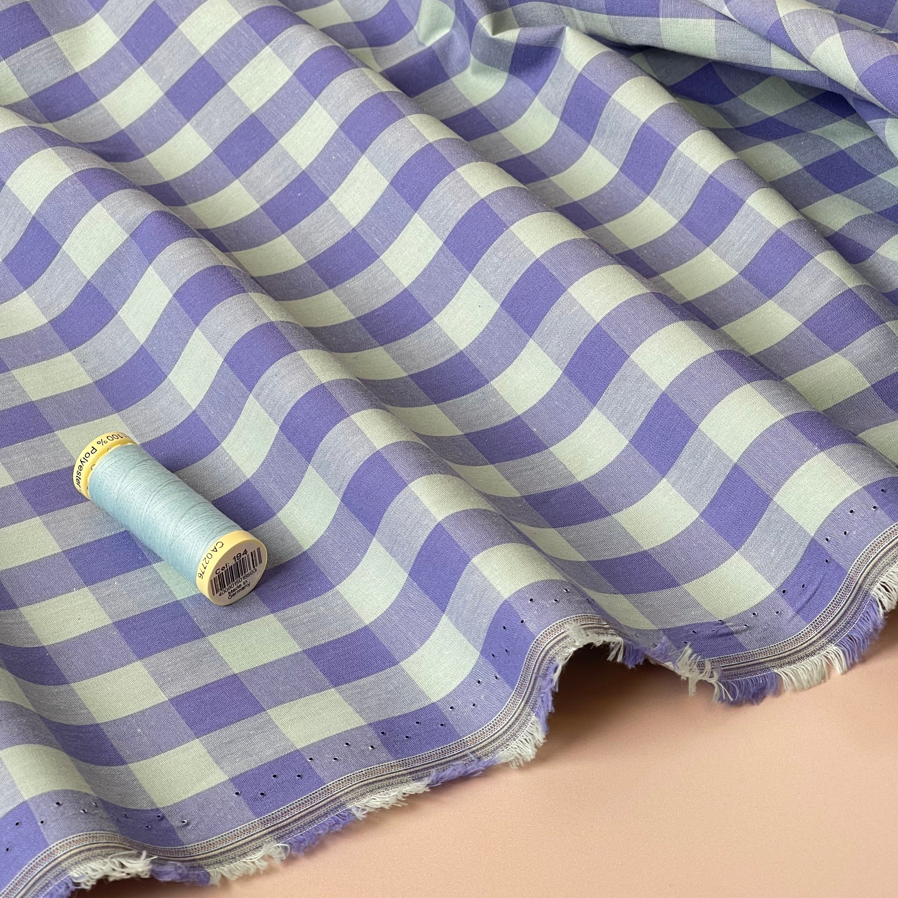 Yarn Dyed Purple & Aqua Gingham Cotton Fabric