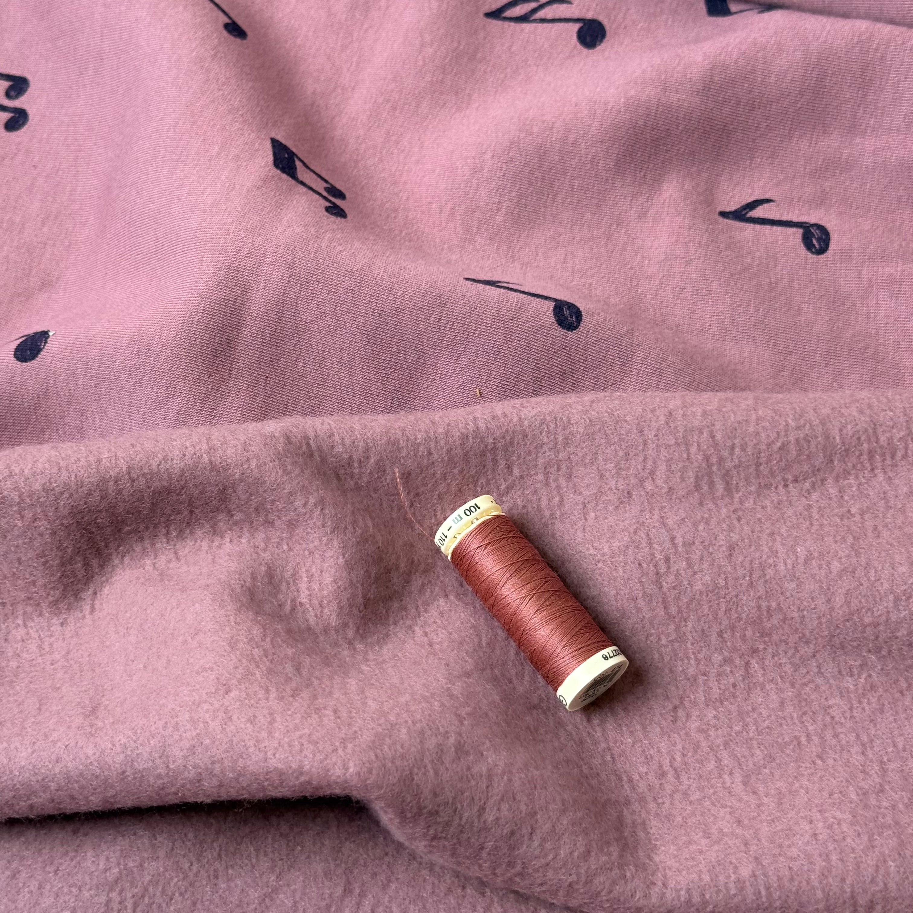 Music Notes in Mauve Soft Cotton Jogging Sweat-shirting Fabric
