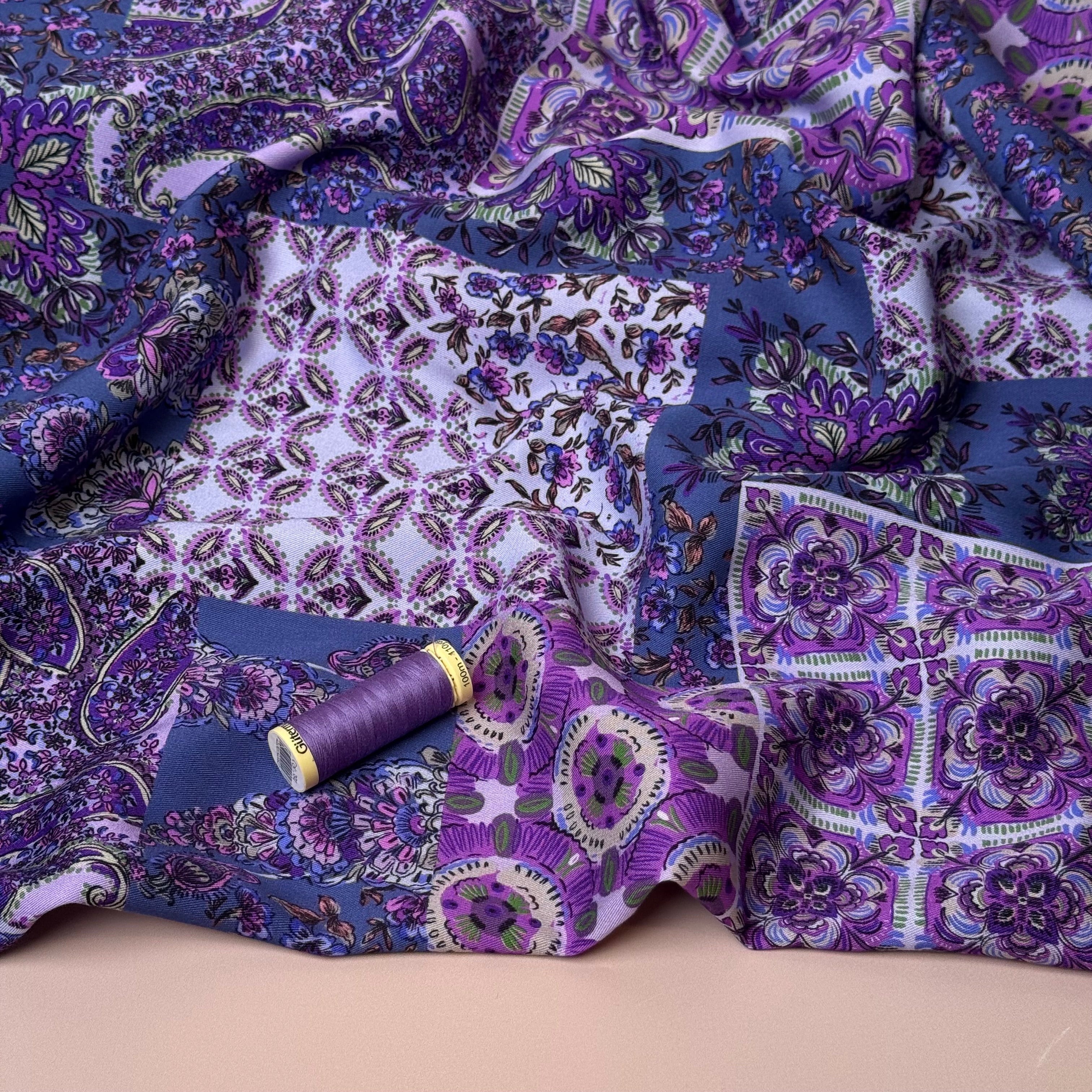 Vintage Patchwork Purple Viscose Twill Fabric