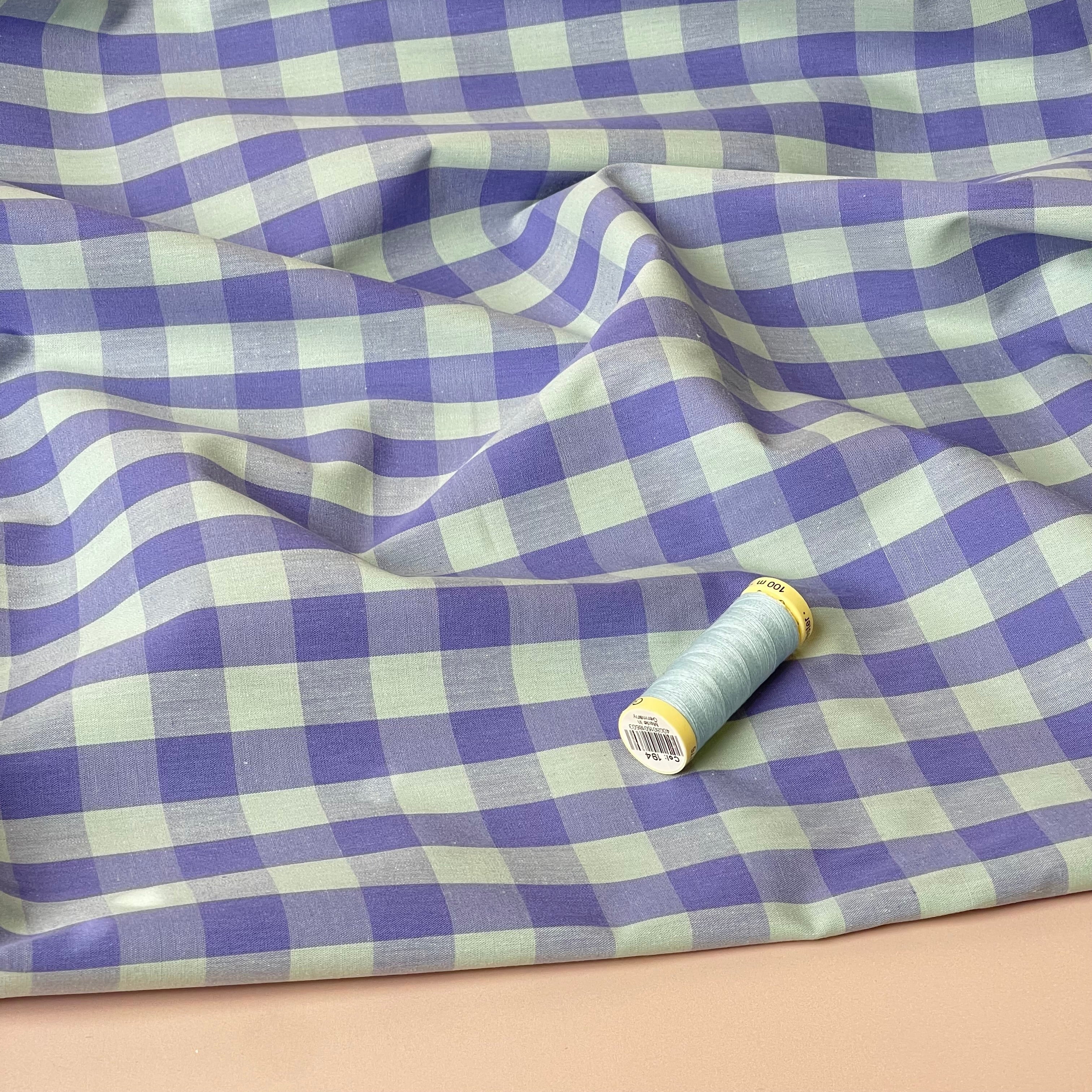 Yarn Dyed Purple & Aqua Gingham Cotton Fabric
