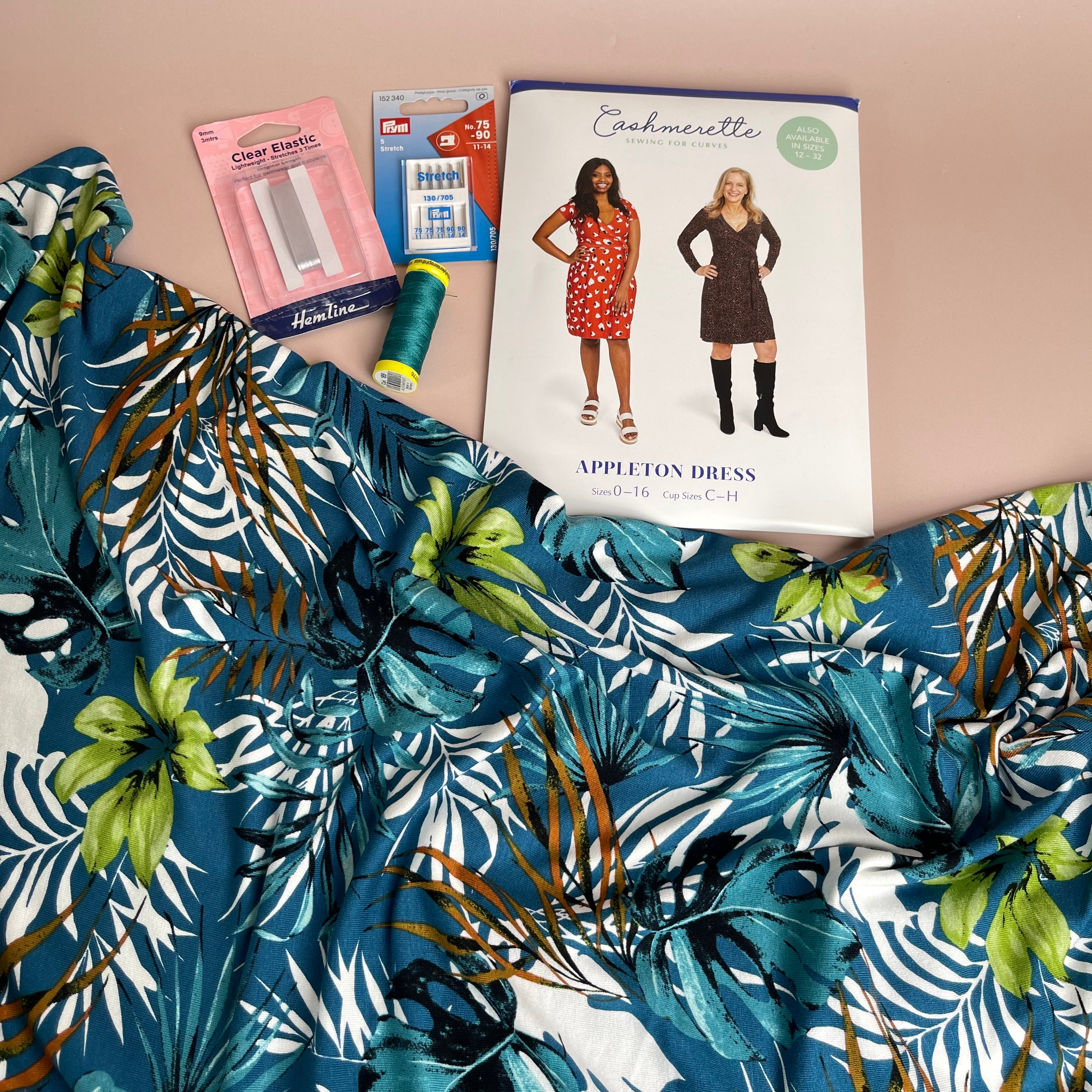 Sewing Kit - Appleton Dress in Tropical Leaves Viscose Jersey