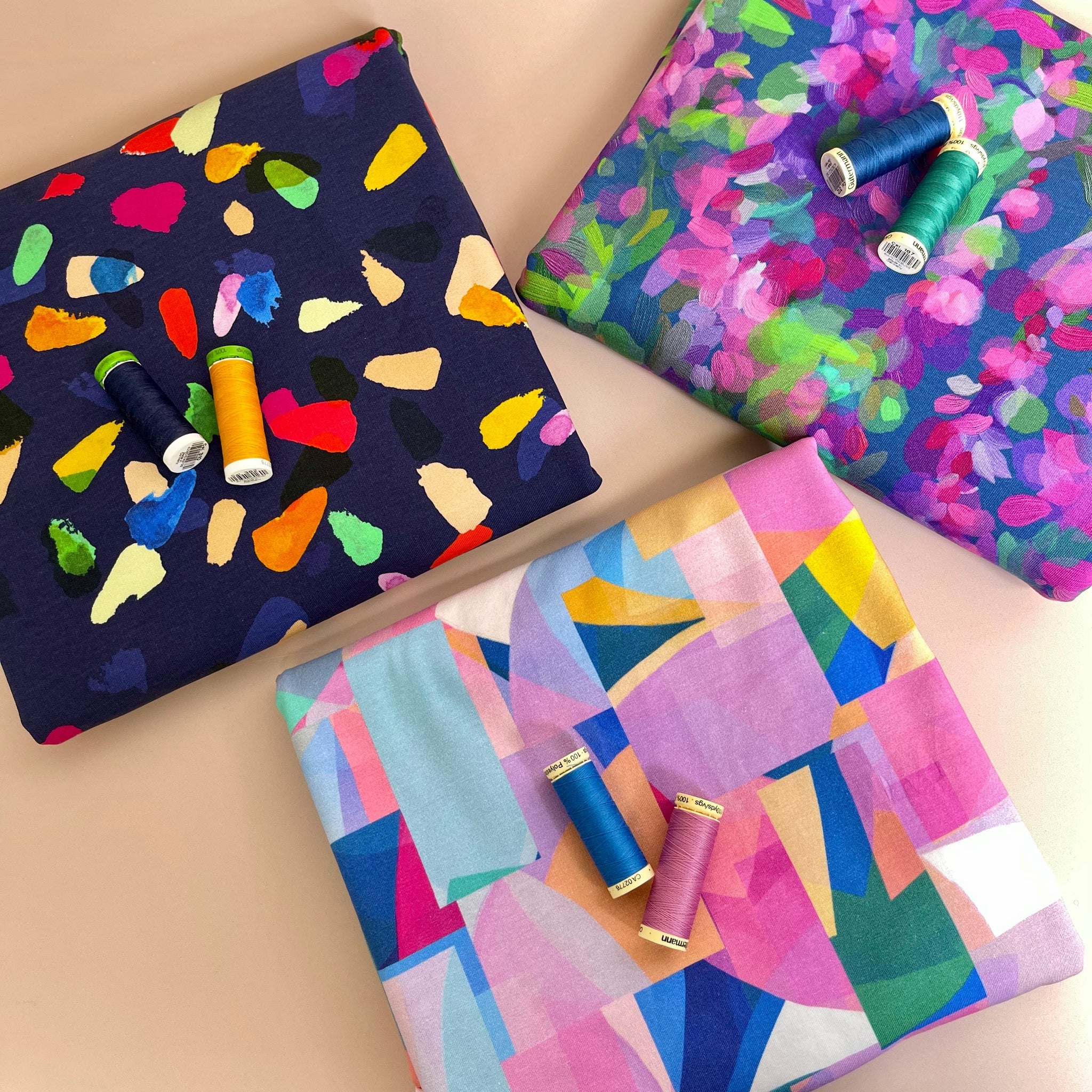 Colour Bundles - Seaglass Blue and Plain Cobalt Peach Soft Cotton French Terry with Ribbing