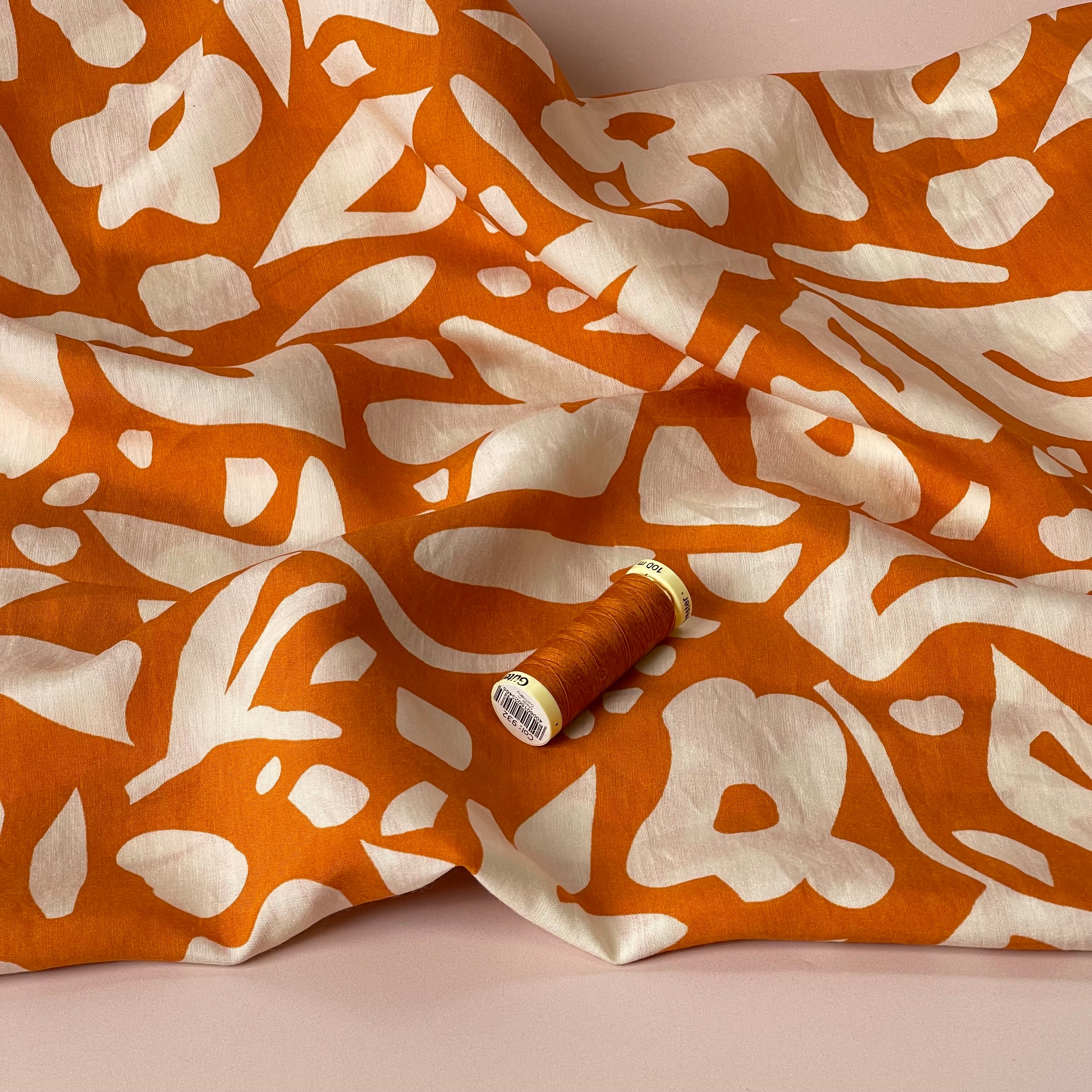 Graphic Foliage Earthy Orange Viscose Blend Fabric