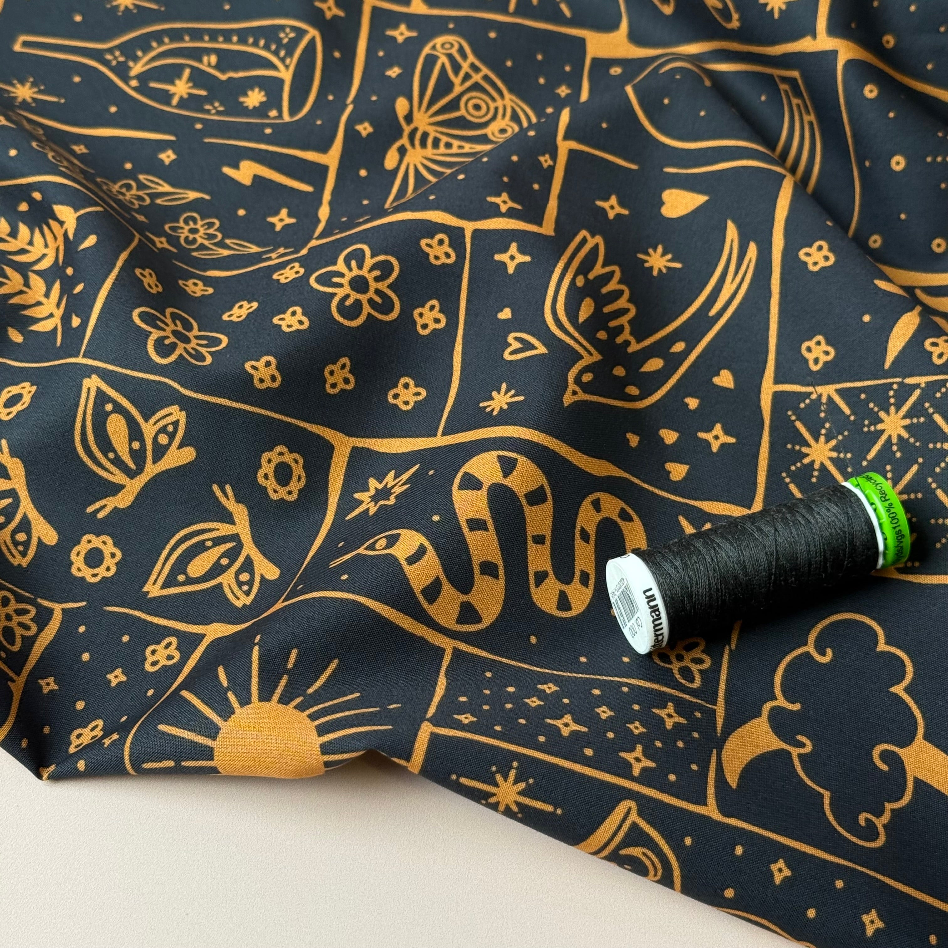 Boho Black Cotton Poplin Fabric