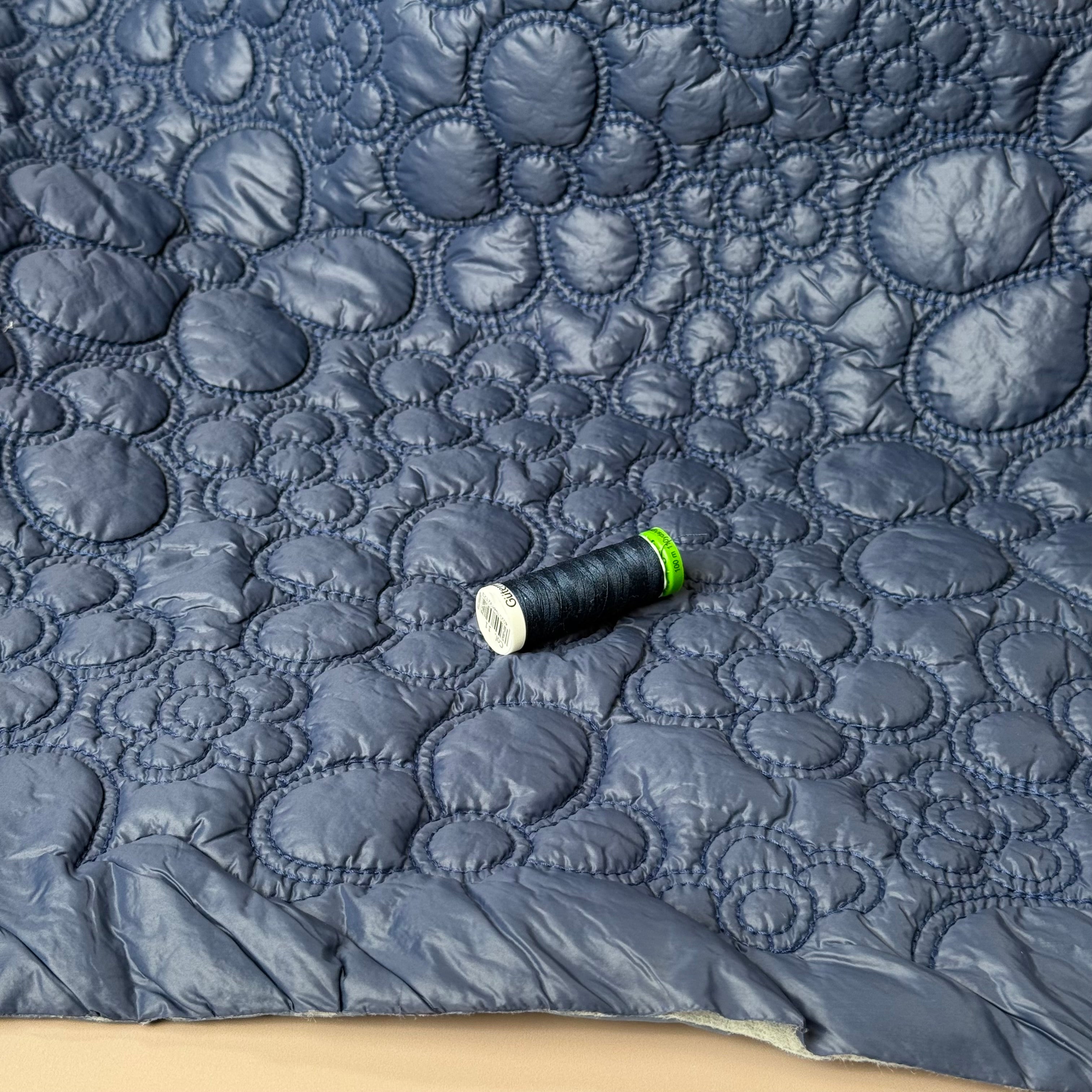 Flowers on Navy Quilted Puffer Fabric