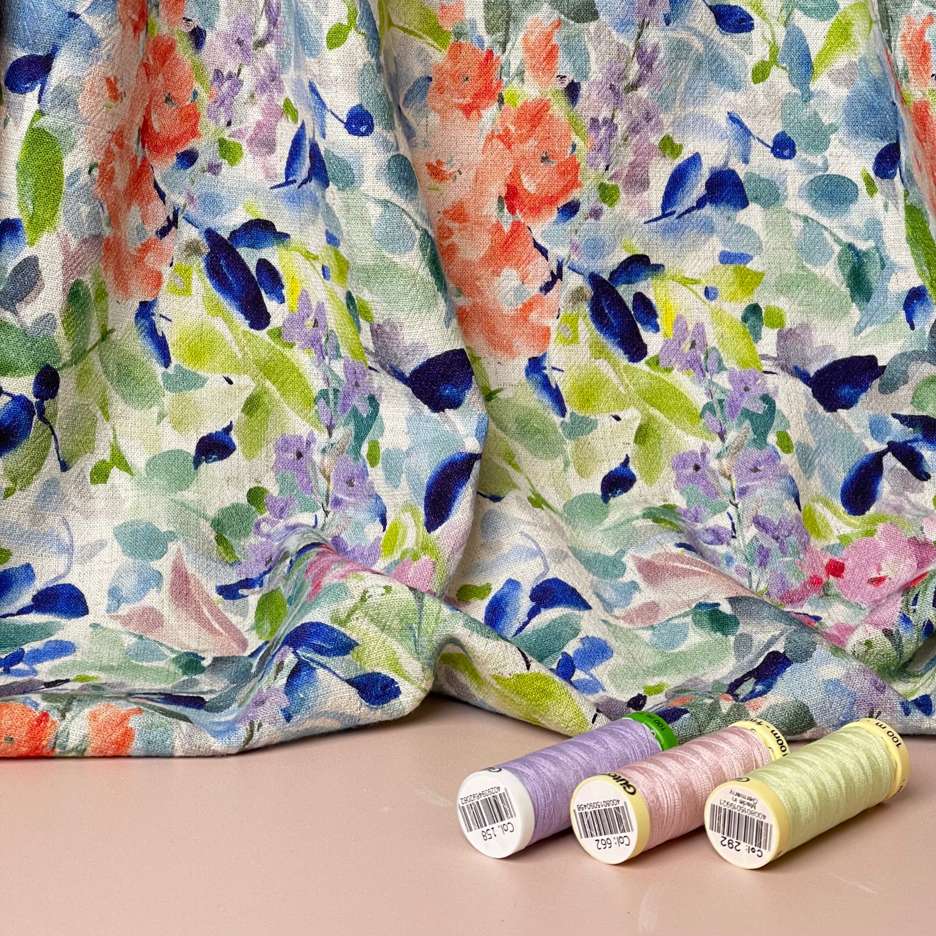 Summer Flowers Viscose Linen Crepe Fabric