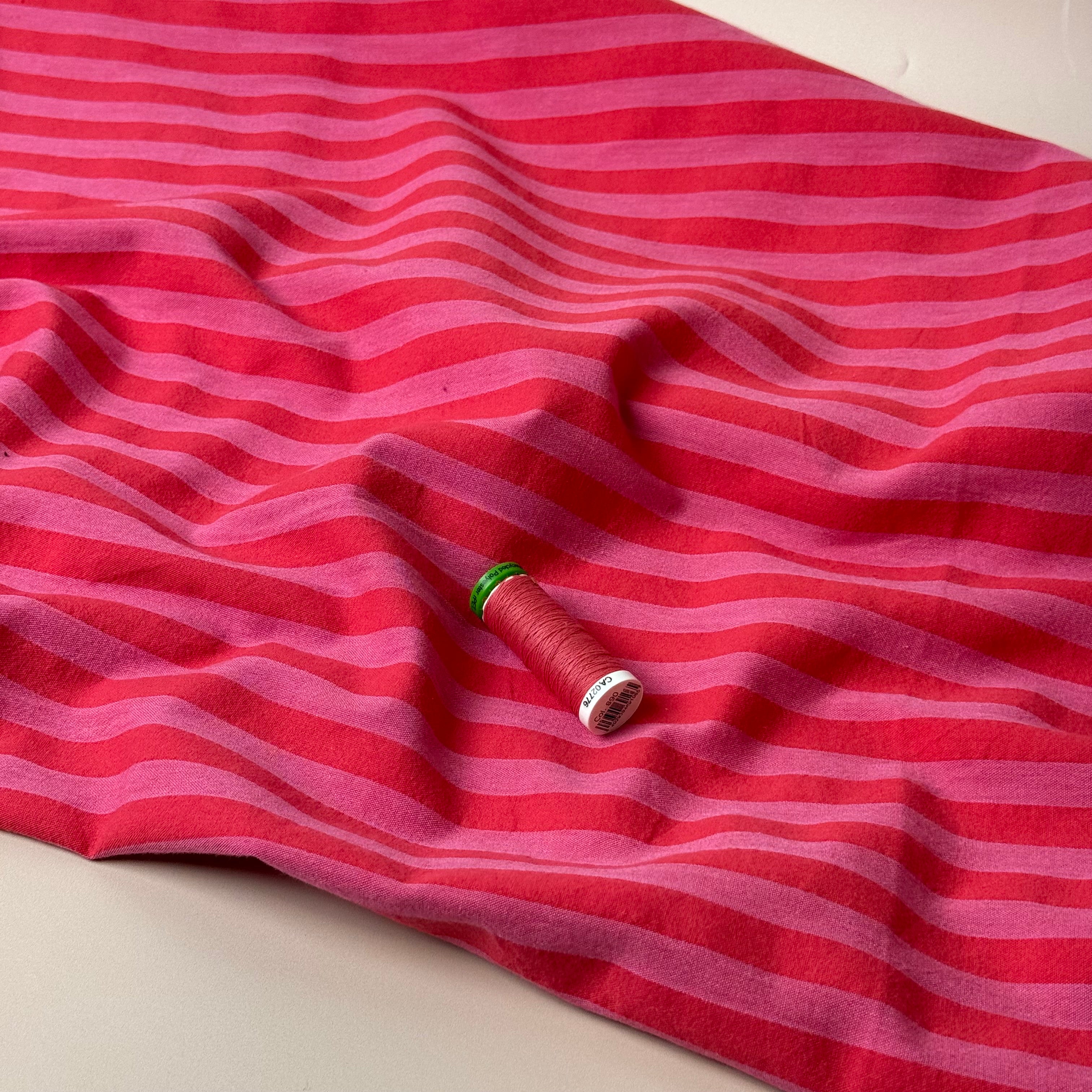 Yarn Dyed Flamingo Stripes Washed Cotton Fabric