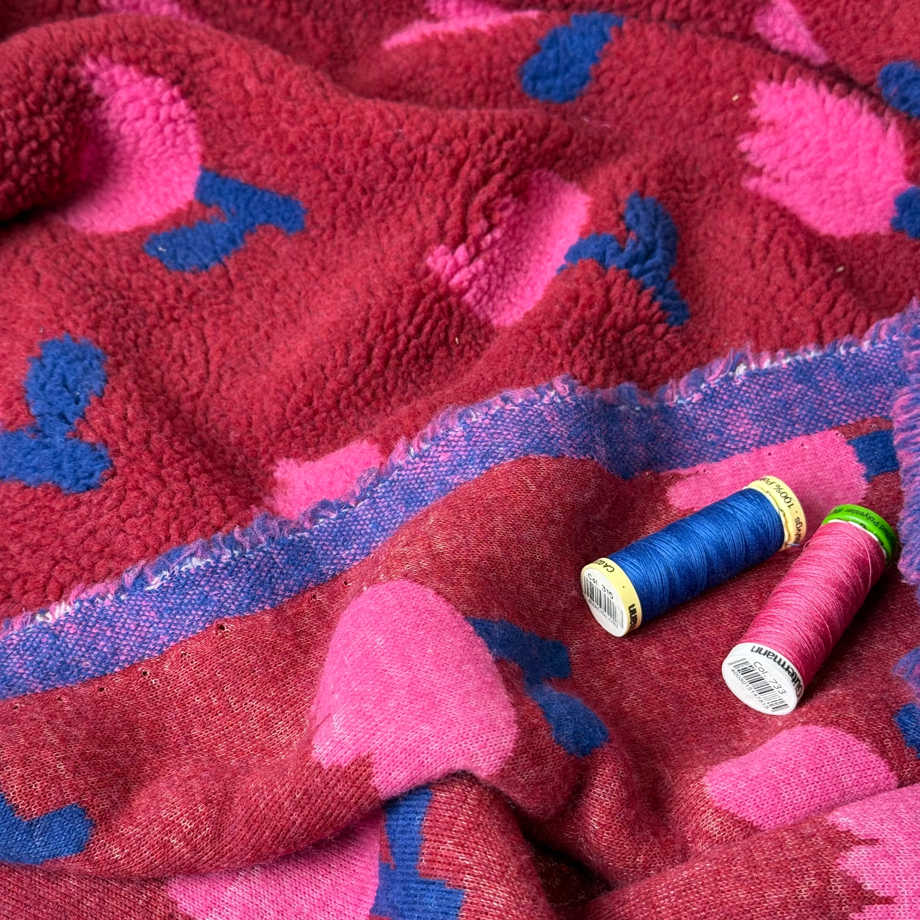 Poppies on Dark Red Teddy Coating Fabric