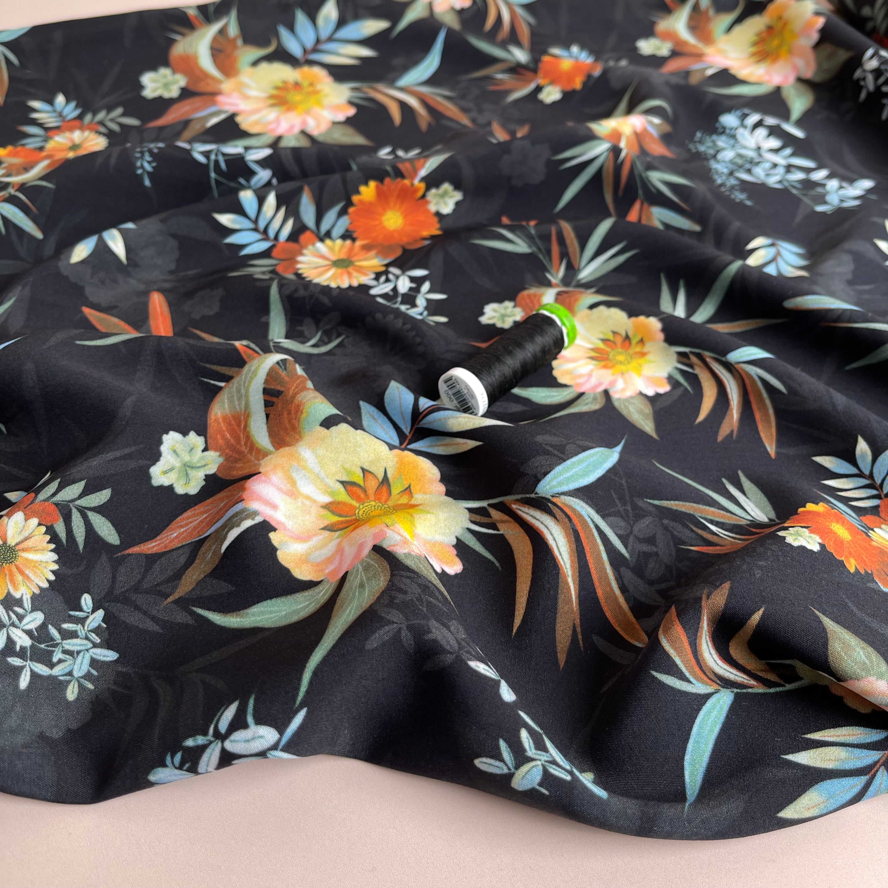Midnight Bouquet Viscose Fabric