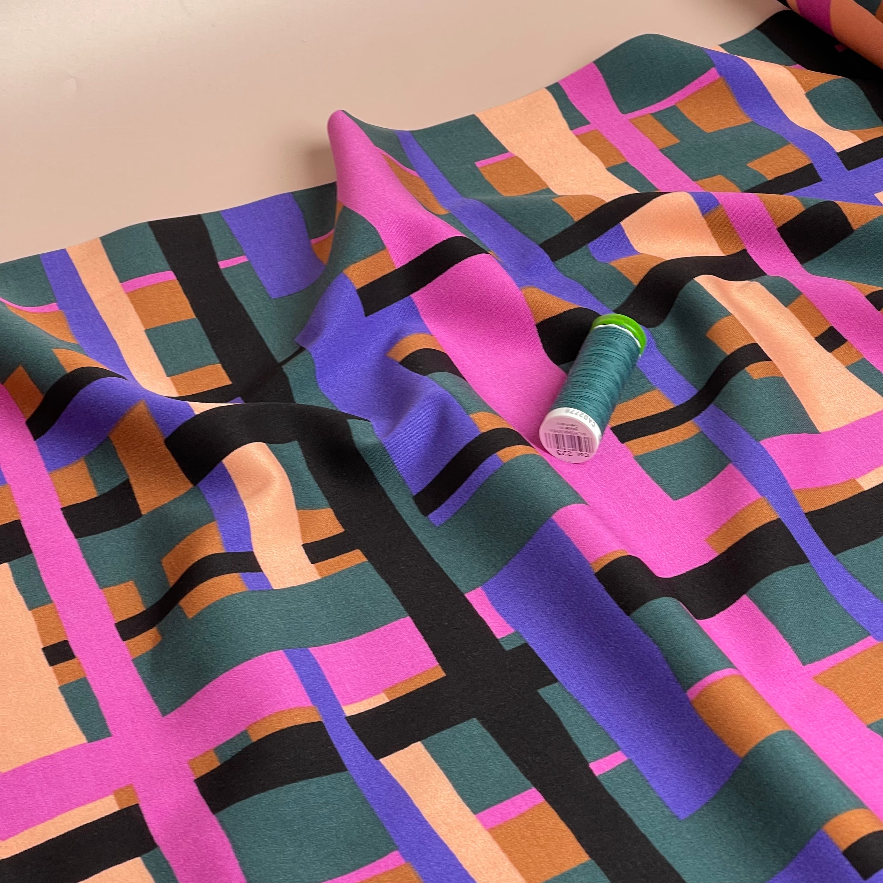 REMNANT 0.66 Metre - Nerida Hansen - Rosella Stretch Lines Clay Stretch Viscose Twill Fabric