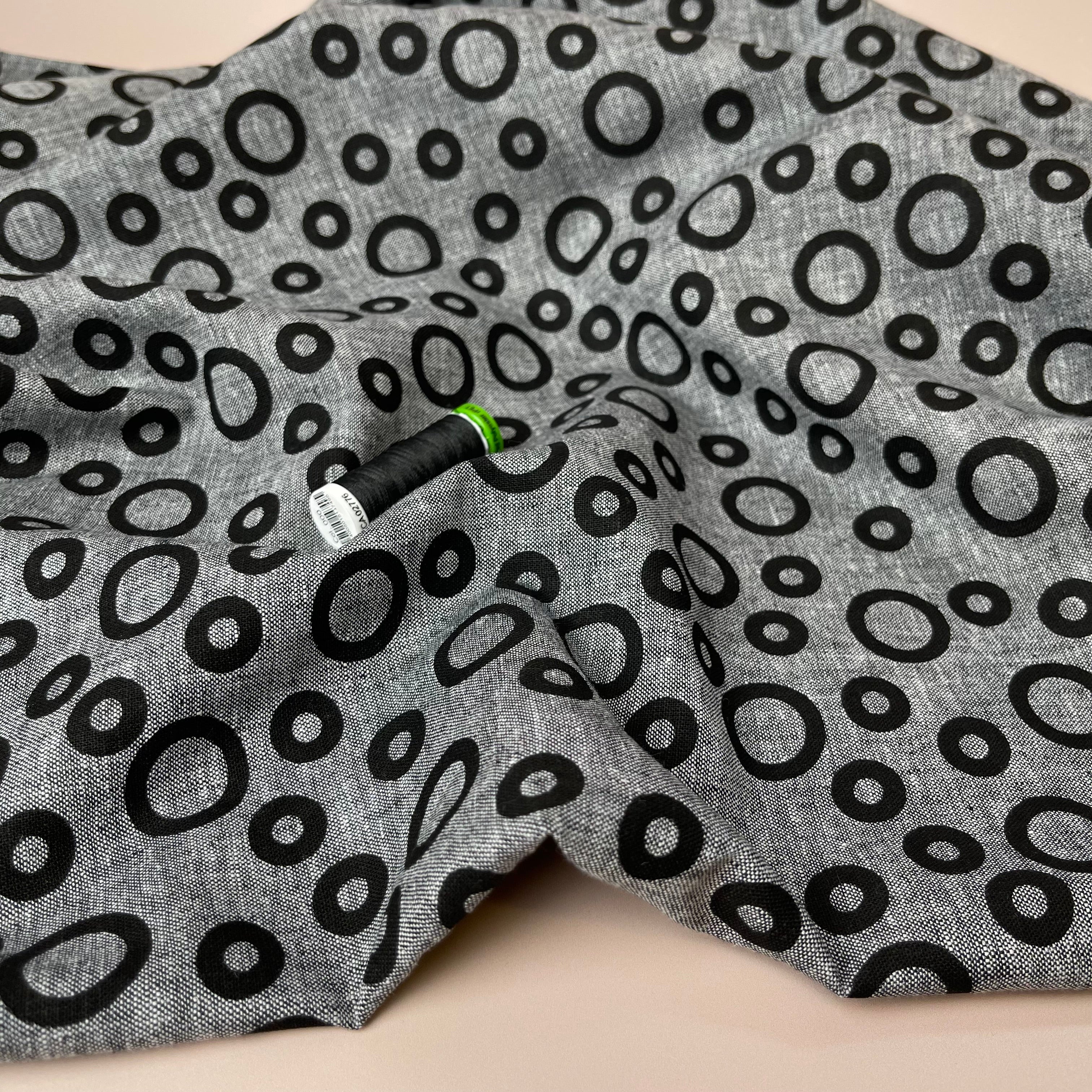 Black Circles Melange Linen Cotton Fabric