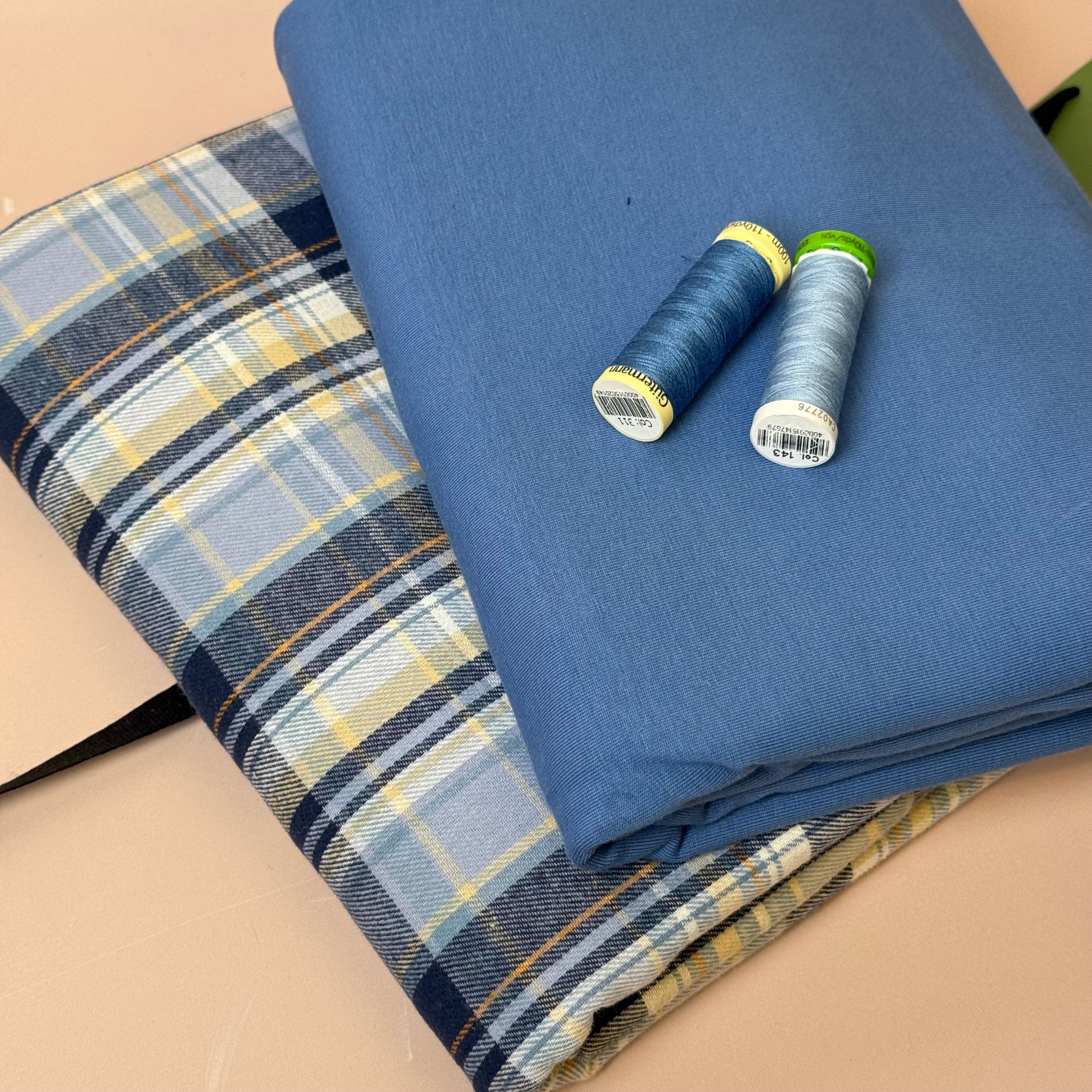 Limited Edition - Luxury Pyjama Kit with Blue Checked Cotton Flannel and Jersey