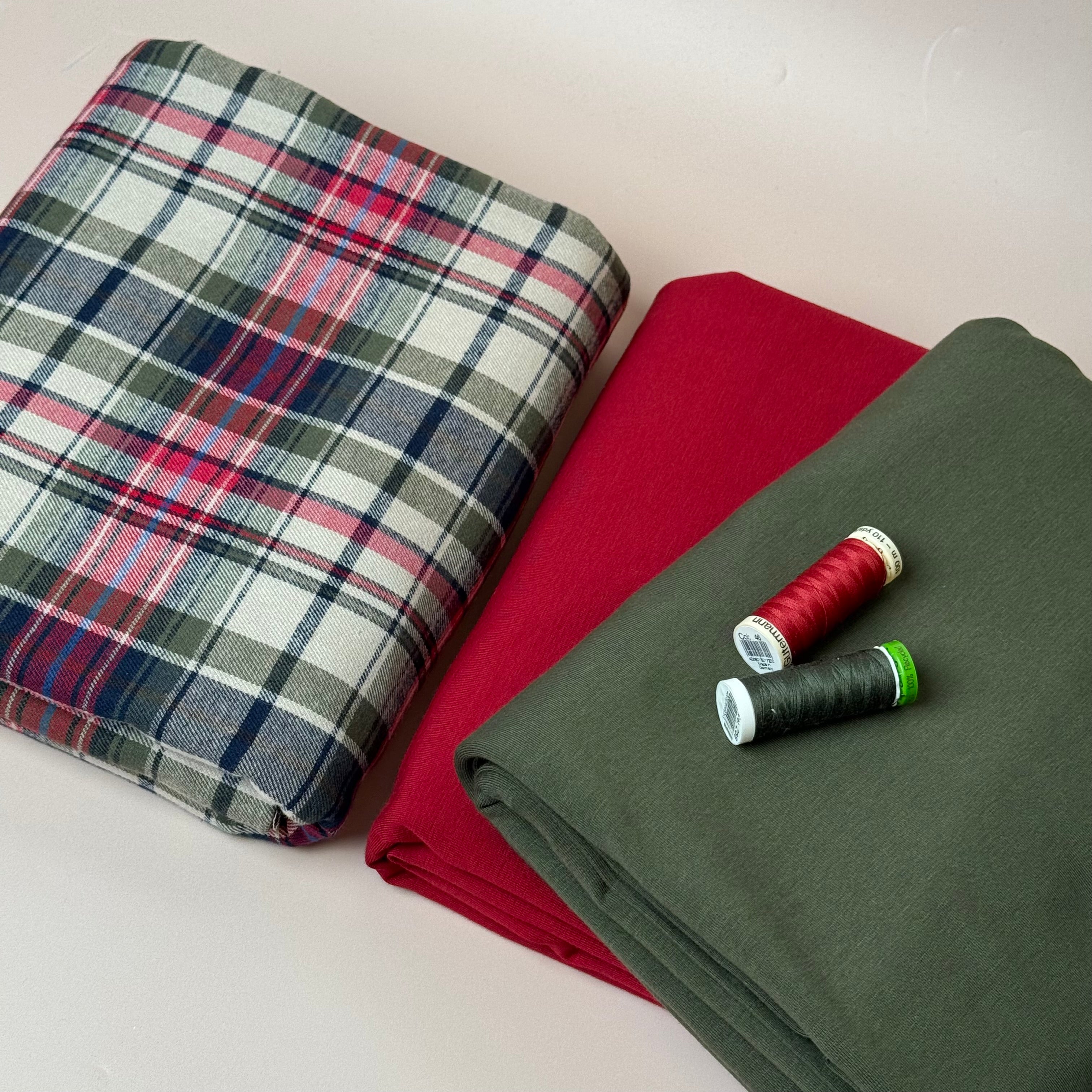 Limited Edition - Luxury Pyjama Kit with Red & Khaki Checked Cotton Flannel and Jersey