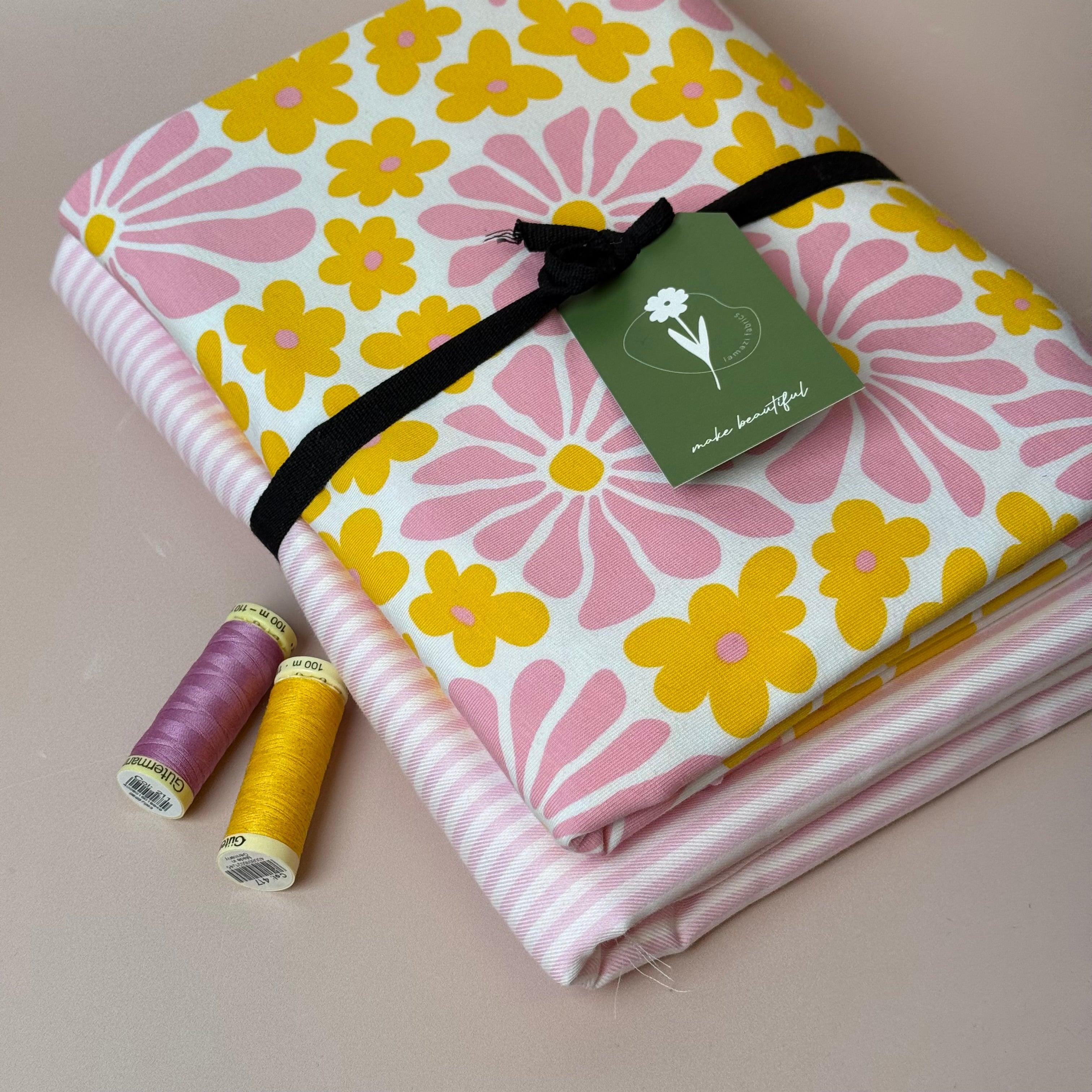 Limited Edition - Luxury Pyjama Kit with Pink Stripe Cotton and Flower Jersey