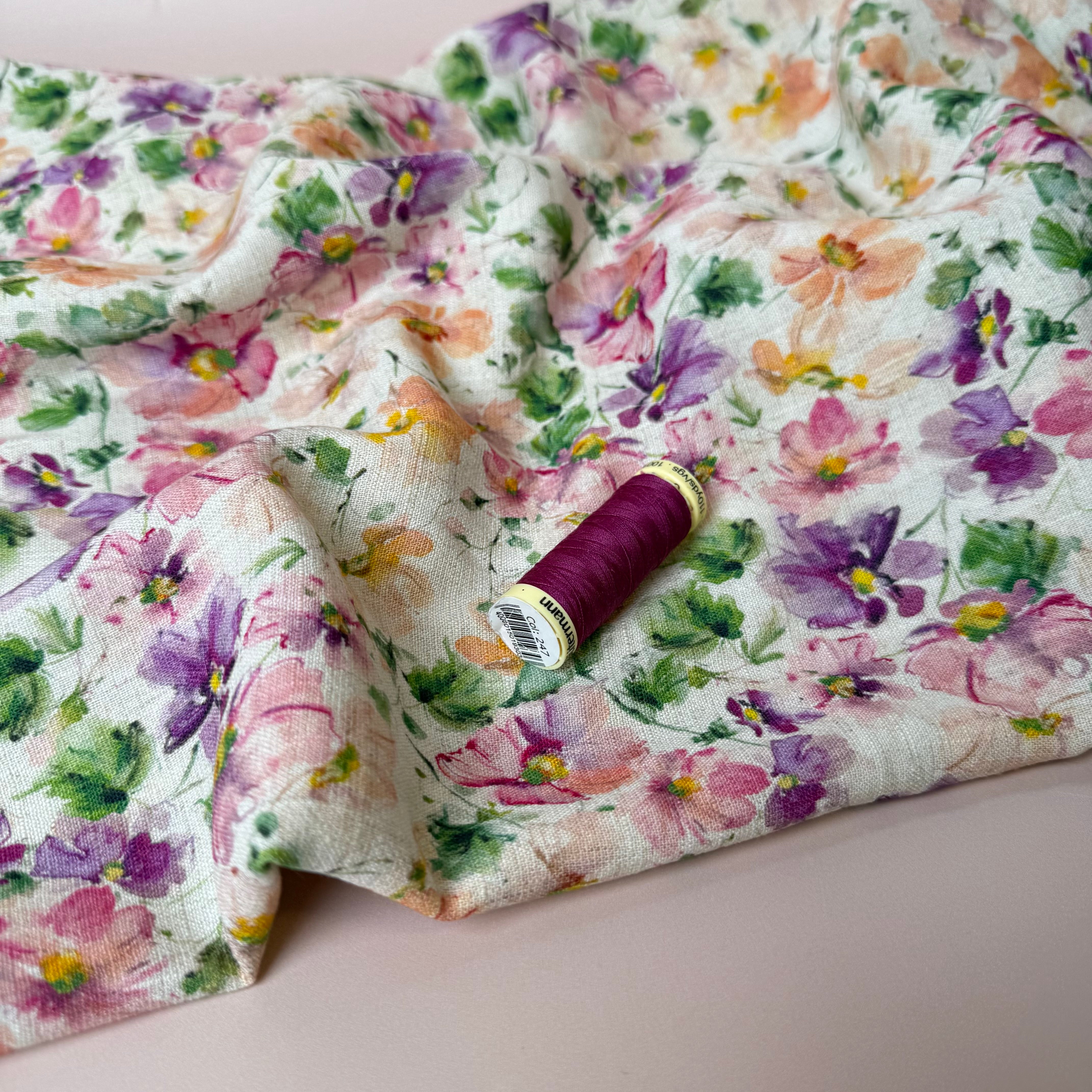 Spring Flowers Viscose Linen Crepe Fabric