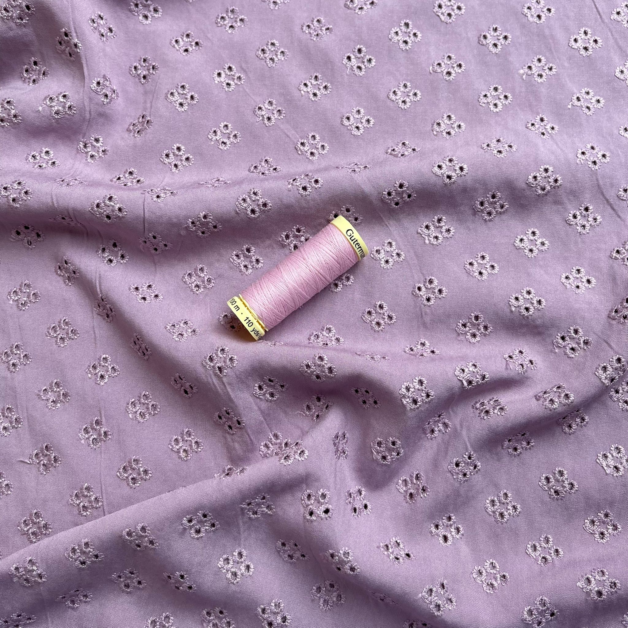REMNANT 1.05 Metres (With Faults) Sweet Flowers Lilac Embroidered Viscose
